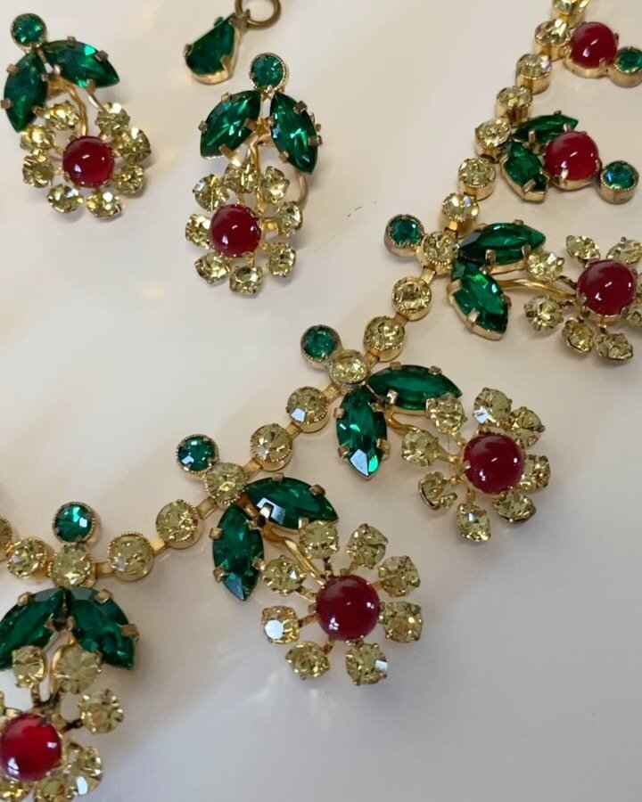 Maryse Blanchard French Designer 1950/60s. Love her style so delicate and French with Floral designs and vibrant colour mix of glass stones &hellip; Her pieces are hard to find now and are very collected A rare set.. On www.simplydecorous.com #maryse