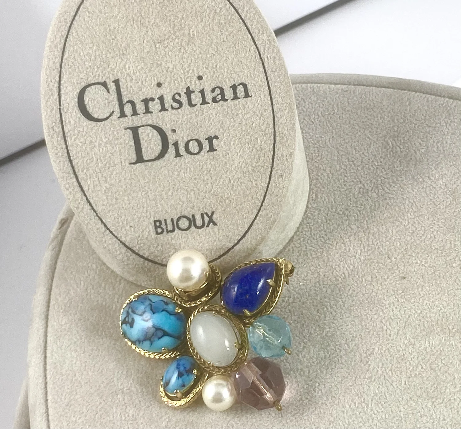 Christian Dior Lapis and Turquoise Brooch