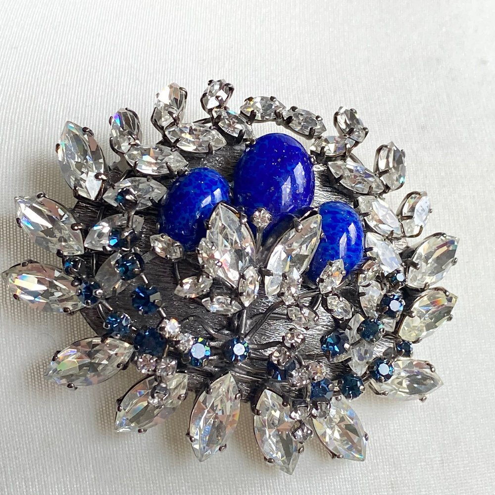 Kleinert Lapis Lazuli glass cabochon Brooch.