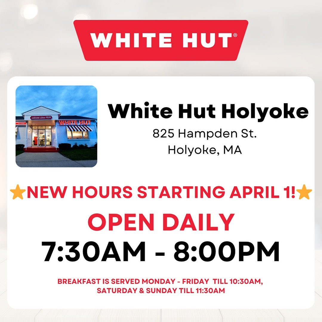 Our ⭐️NEW HOURS⭐️ in Holyoke start Monday. Now open LATER - more Hut for everyone 😍🍔