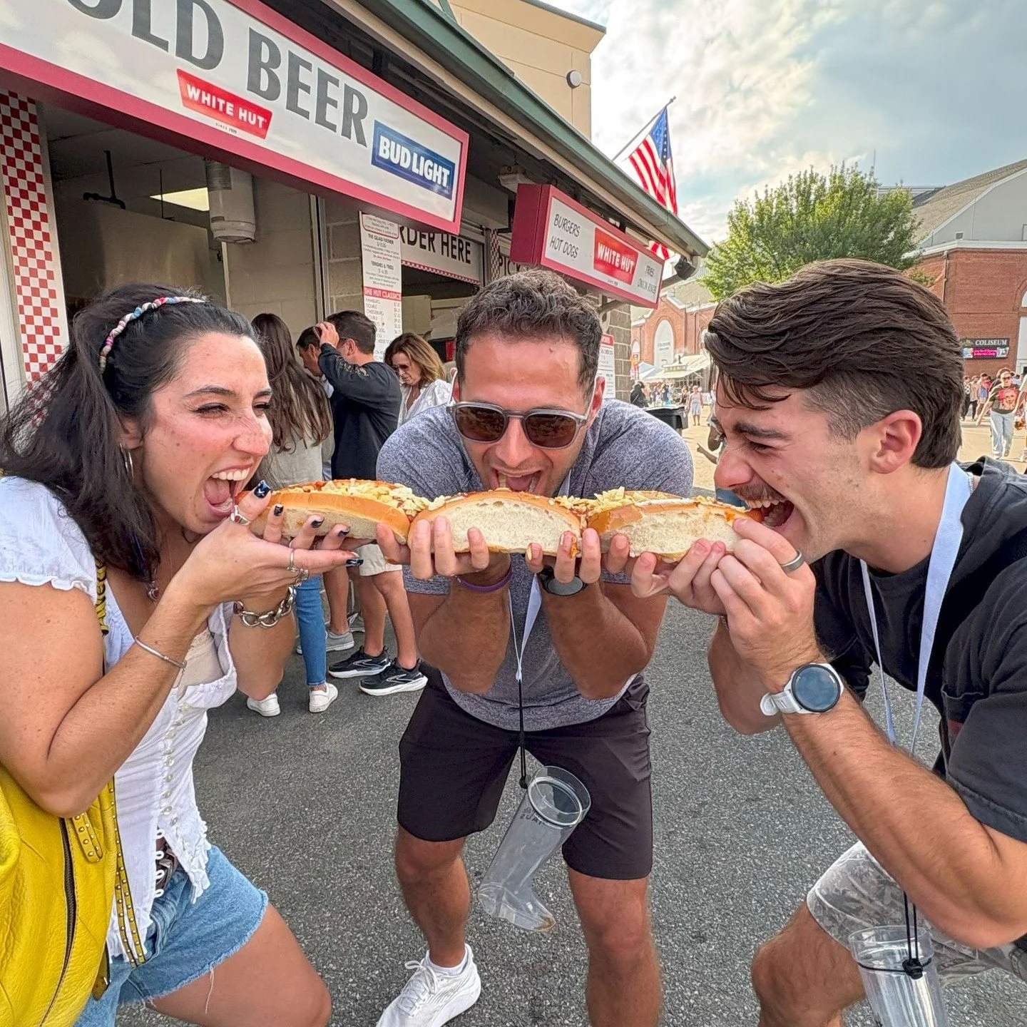 Proof that sharing is caring&hellip; especially when it&rsquo;s 2 feet of chili and cheese! 🌭❤️ 

Have you tried our Giant 2 foot chili cheese dog??

It's the best deal at The Big E, only at White Hut! Find us at the Food Court by the Midway!
#thebi