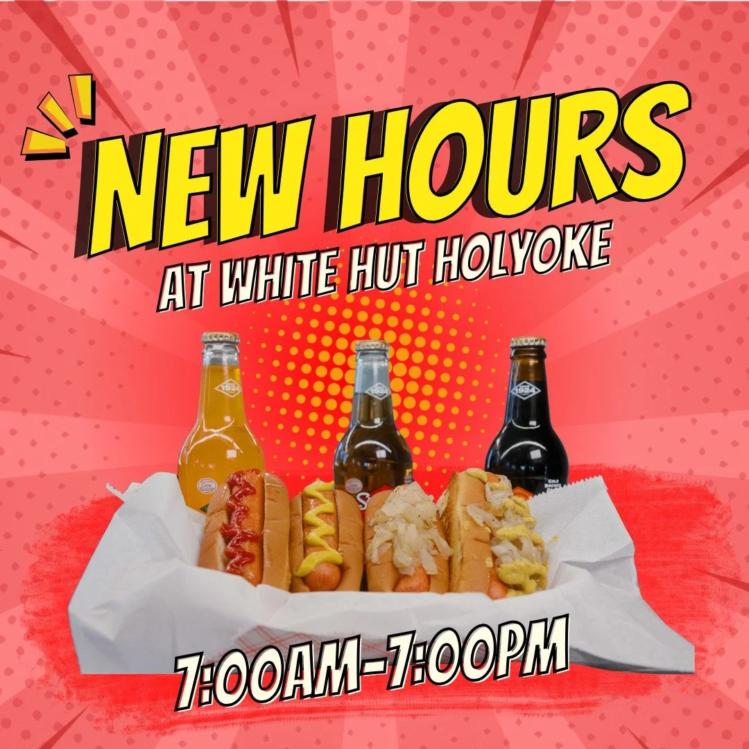New hours at White Hut Holyoke! 
We&rsquo;re now open 7:00am&ndash;7:00pm. 
Swing by and grab your favorites!