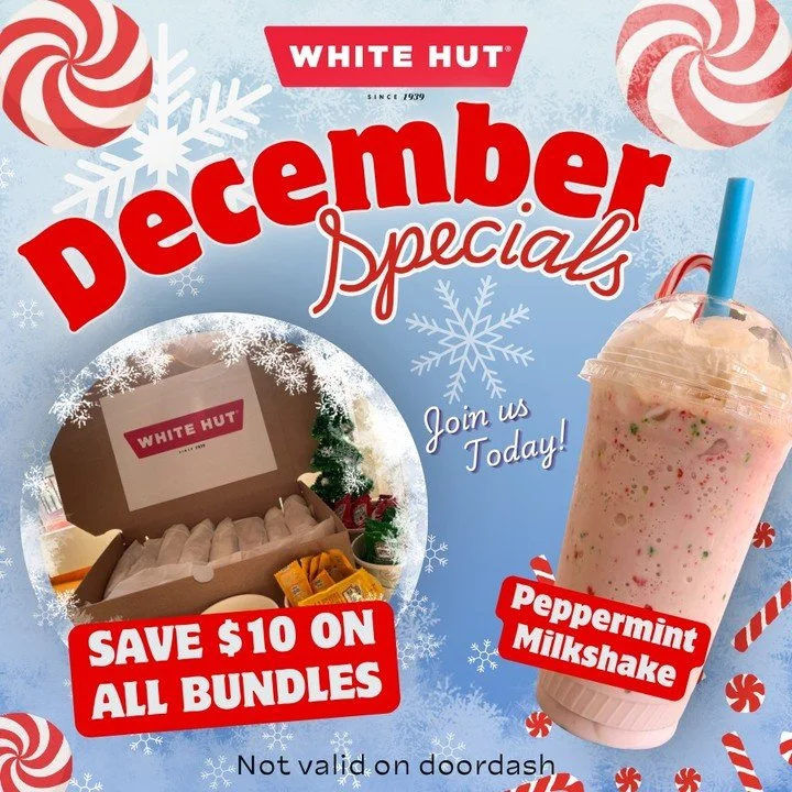 🎄 Holiday cheer is on the menu! 🎄
🎁 Save $10 on all Bundles all December
🎁 Try our new Peppermint Milkshake of the Month&mdash;the ultimate seasonal sip!
Two specials. One delicious month. Come get yours!
#decemberspecials #specials #savebig