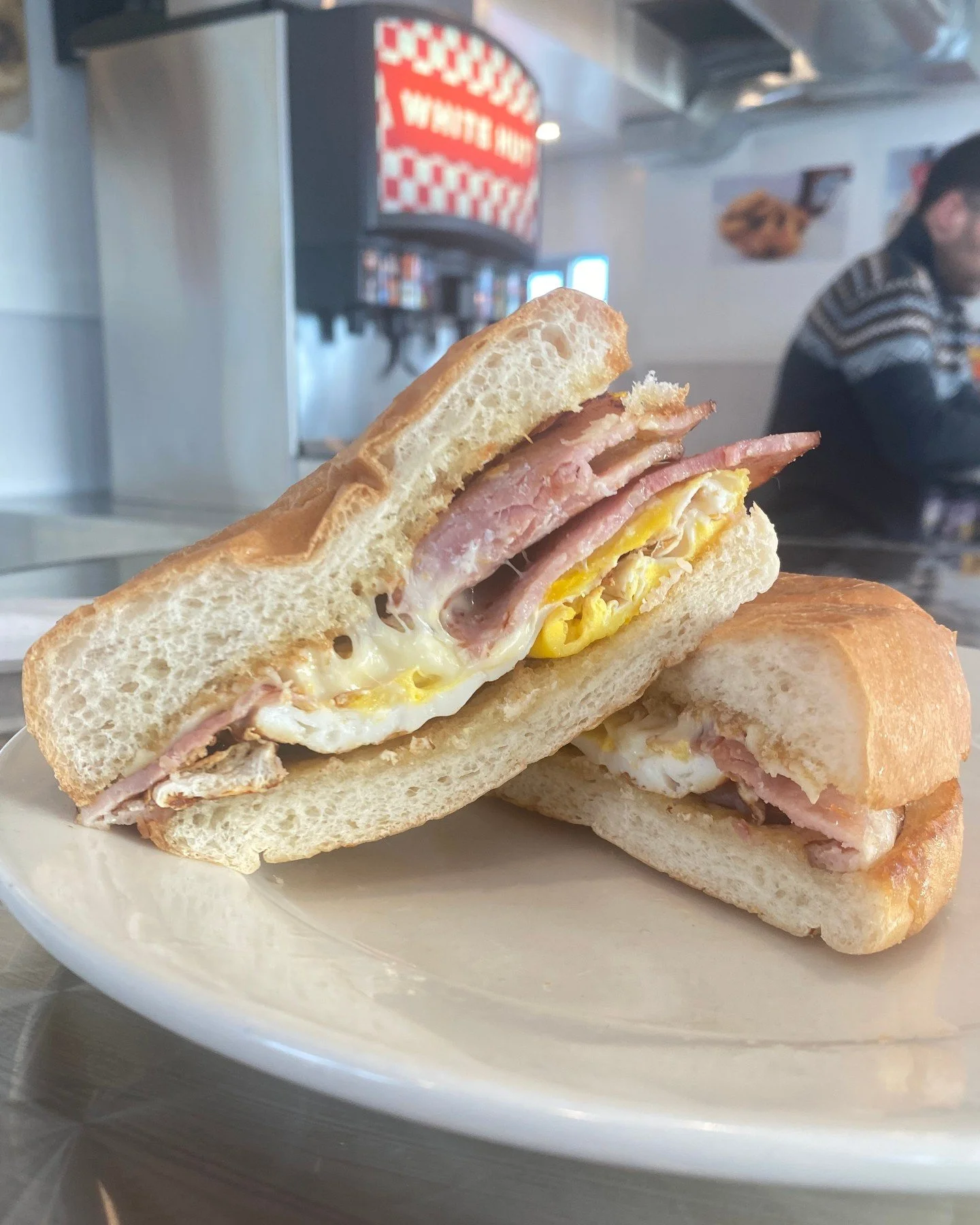 Start your morning the right way ☀️
A classic Ham, Egg &amp; Cheese breakfast sandwich from White Hut! Simple, satisfying, and exactly what you need to kick off the day 🥓🍳🧀
Grab one while it&rsquo;s hot!
#whitehut #whatsbetterthanthehut