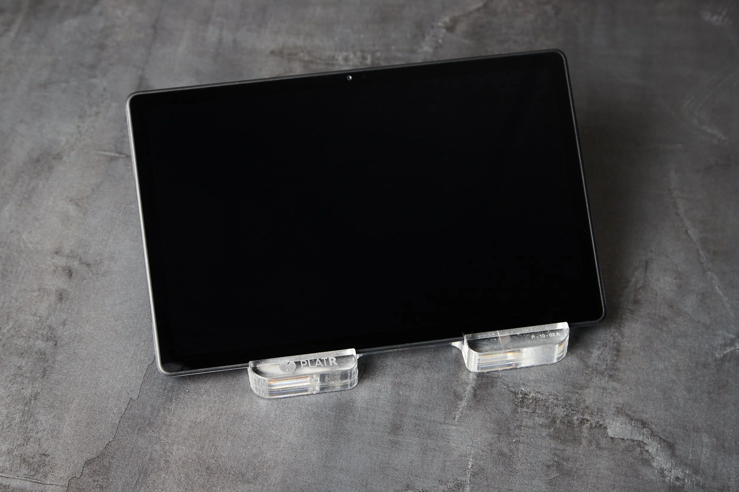 PlatR tablet on a stand, pipetting ID system.