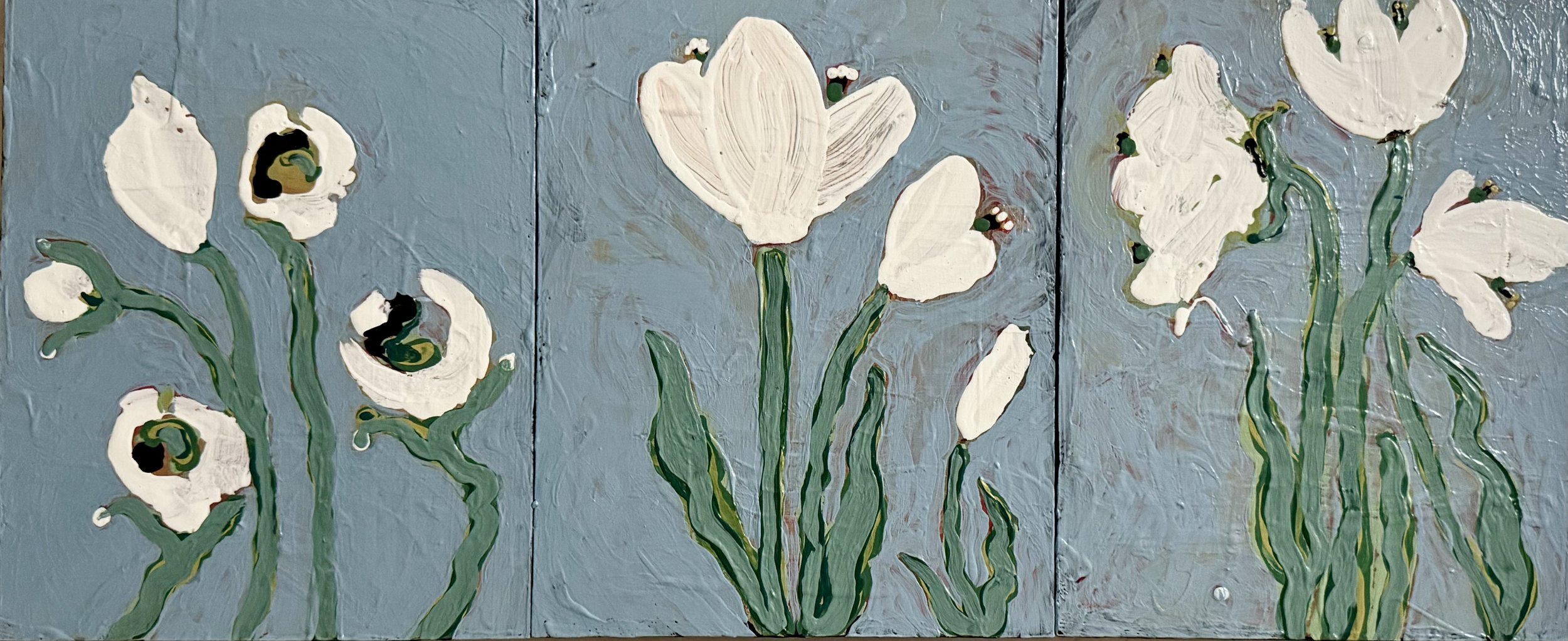 WINTRY BLOOMS #2,#3,#5 - 8" x 10" Each - Acrylic on Raised Panel - $300. Each