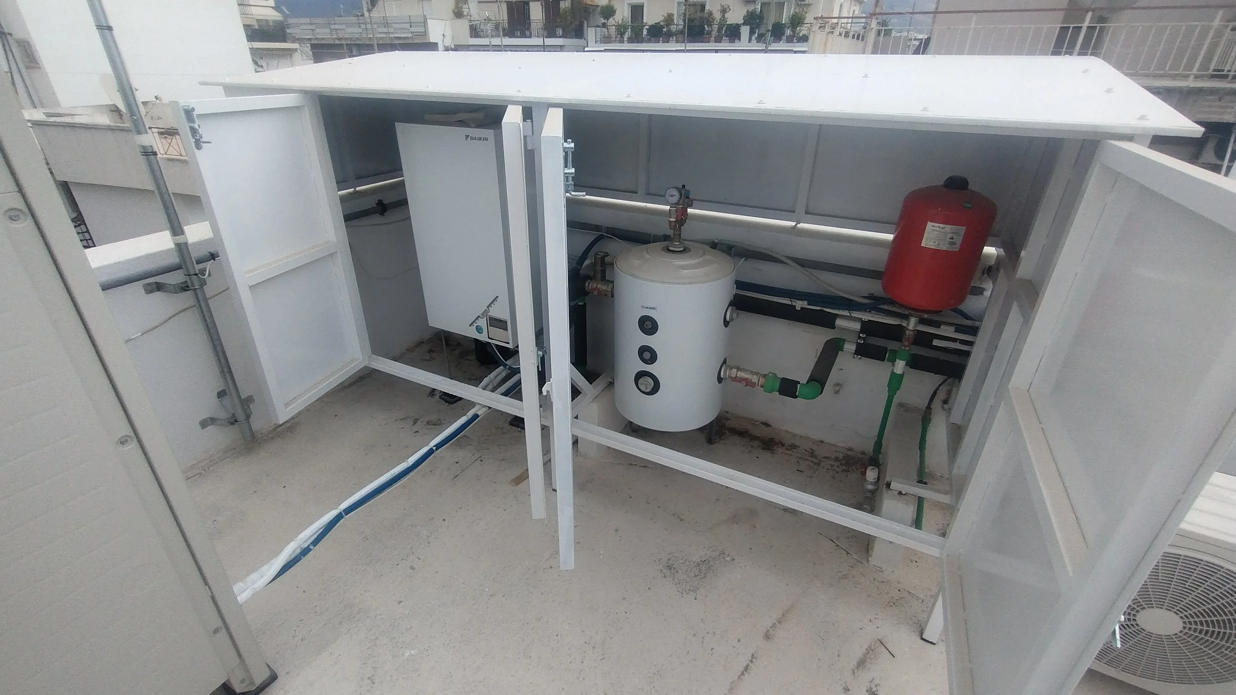 Προστατευτικό κάλυμμα της αντλίας θερμότητας και του δοχείου αδρανείας