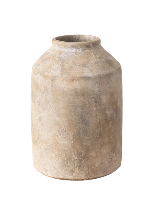 (1) Antique Gray Ceramic Vase (10.75"H x 7.5"D)