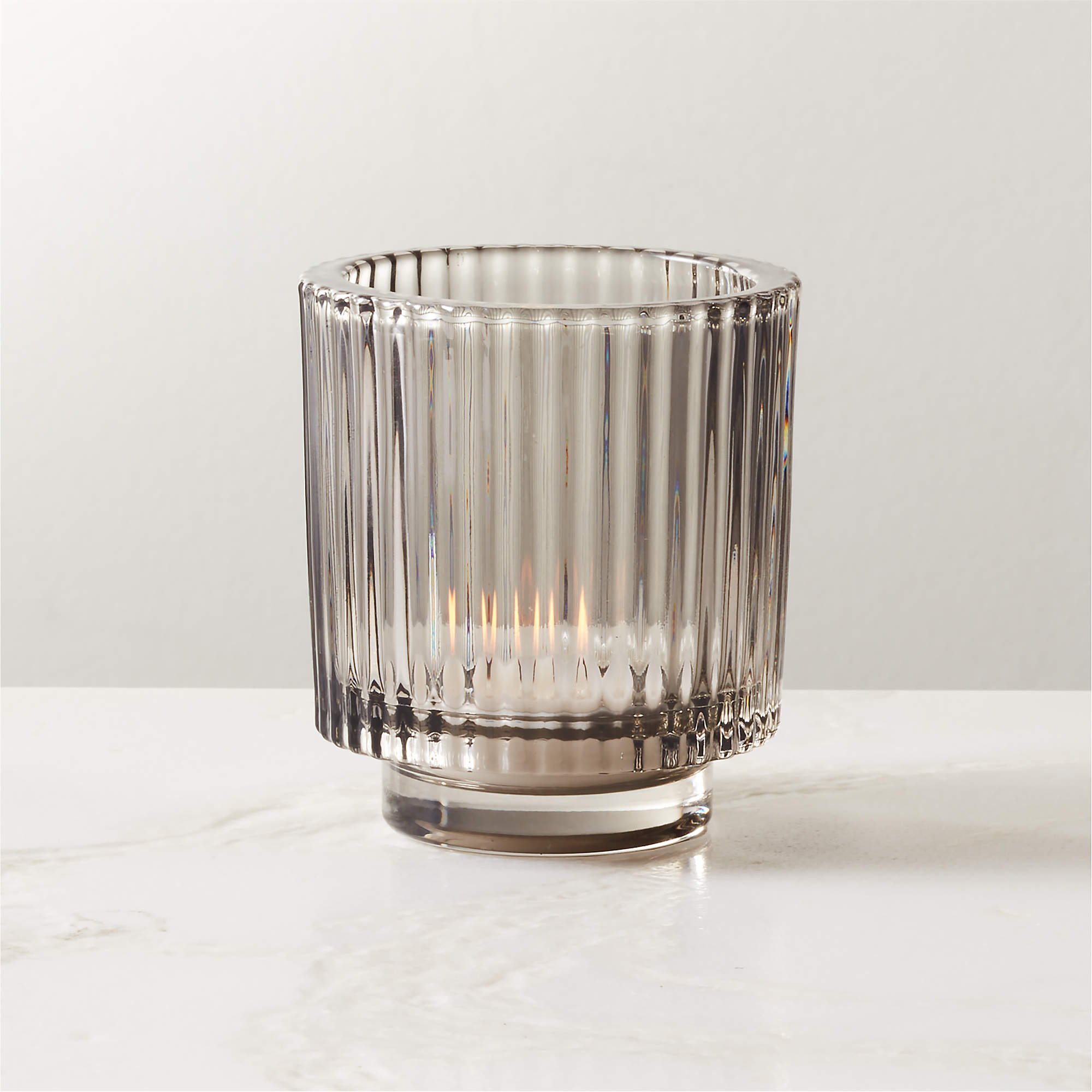 Ezra Smoke Glass Tealight Candle Holder (3.25"Wx3.25"Dx3.5"H)