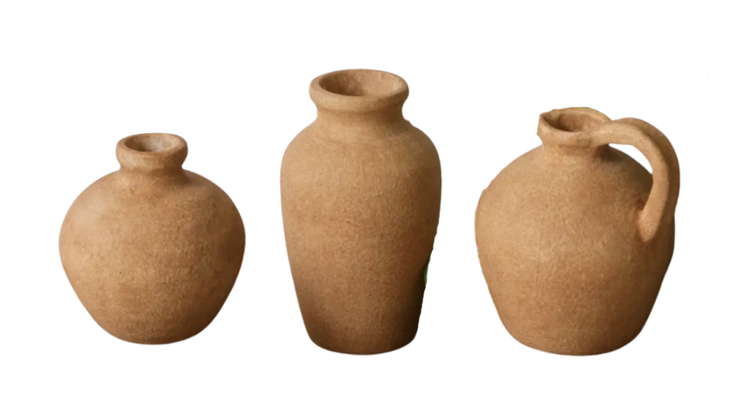 (12) Terracotta Textured Bud Vases (6.5" H x 4" Dia, 5.25" H x 5" Dia, 4.5" H x 4.5" Dia.)