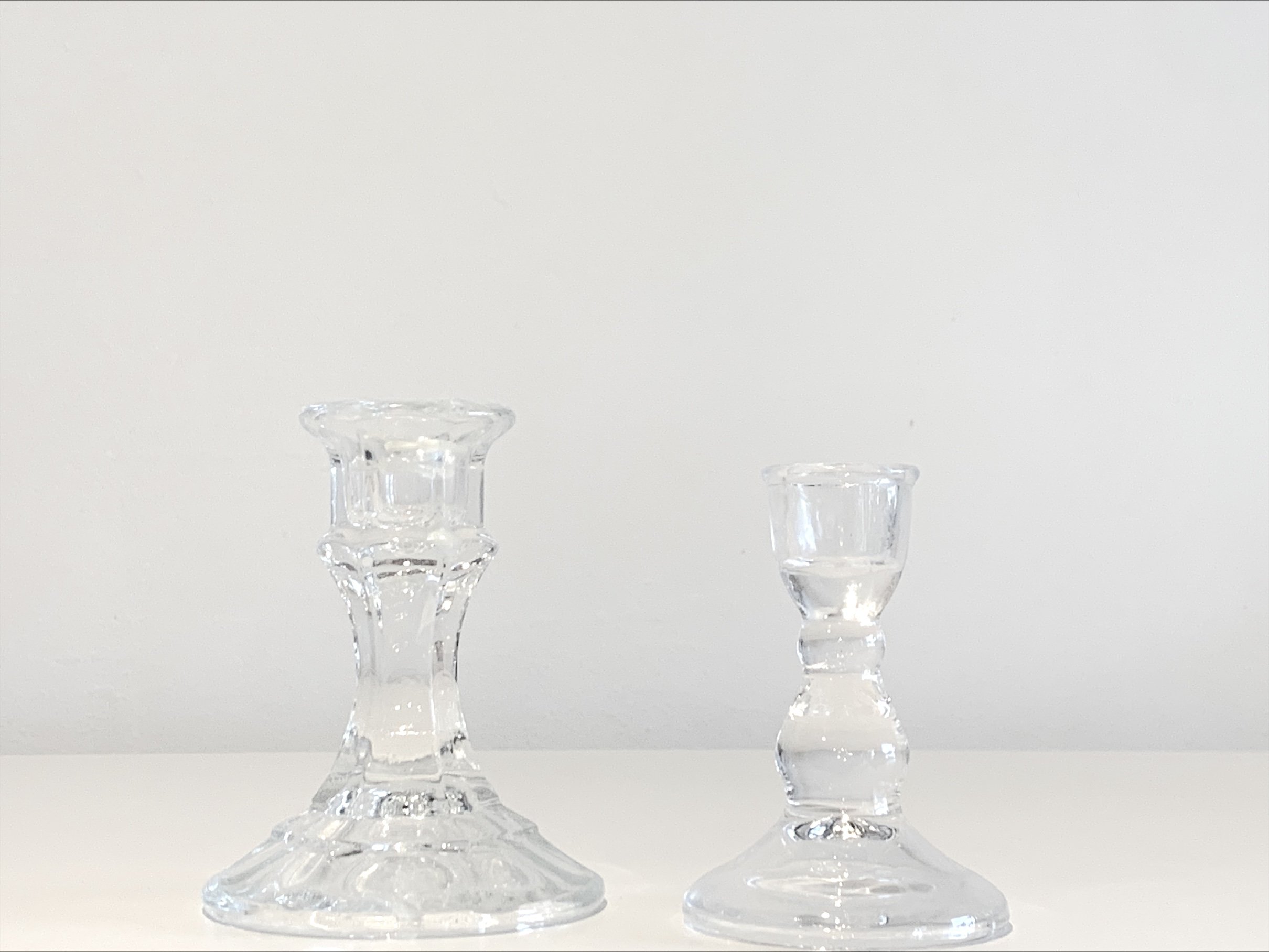 Assorted Sized Vintage Clear Glass Candlestick Holders