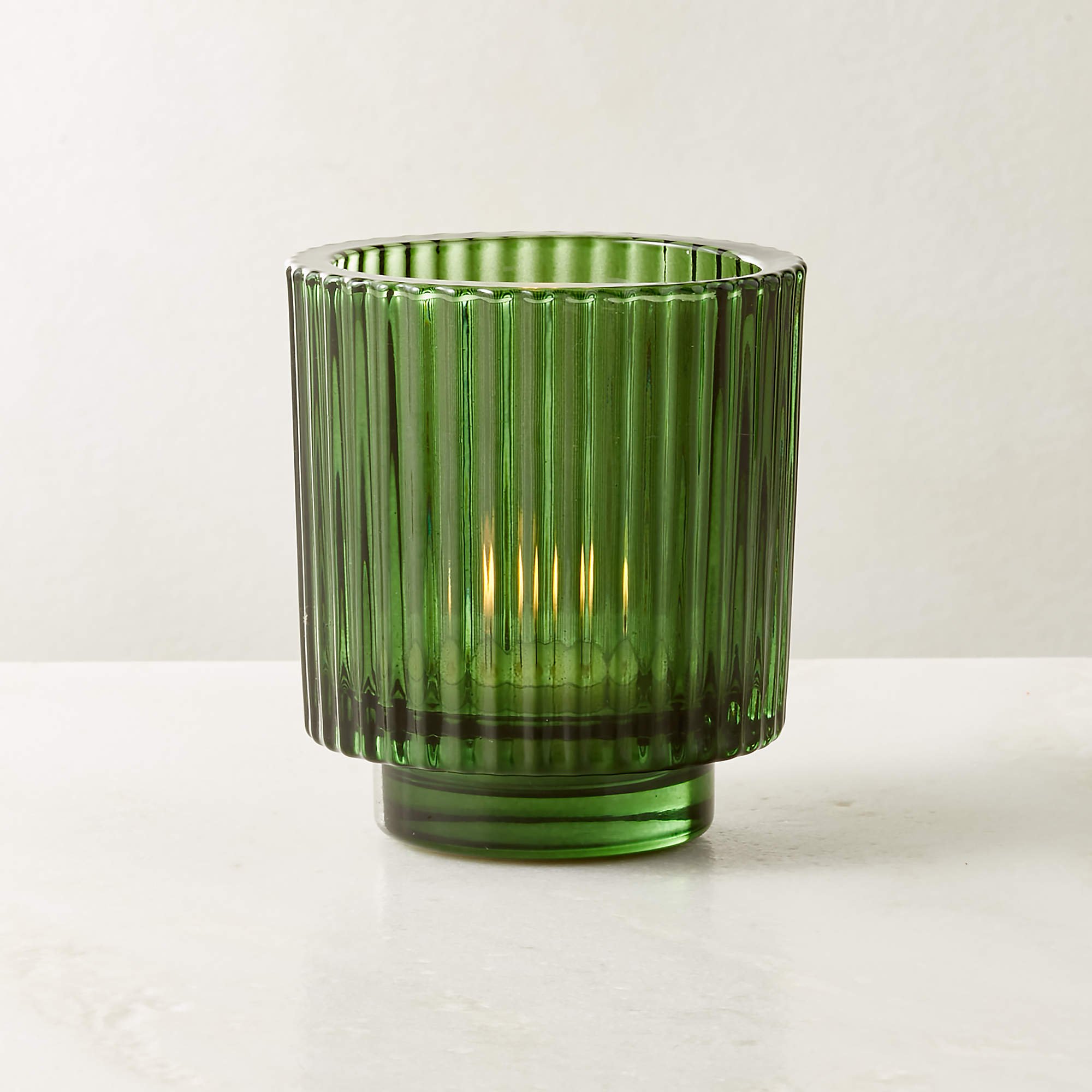 Ezra Green Glass Tealight Candle Holder (3.25"Wx3.25"Dx3.5"H)