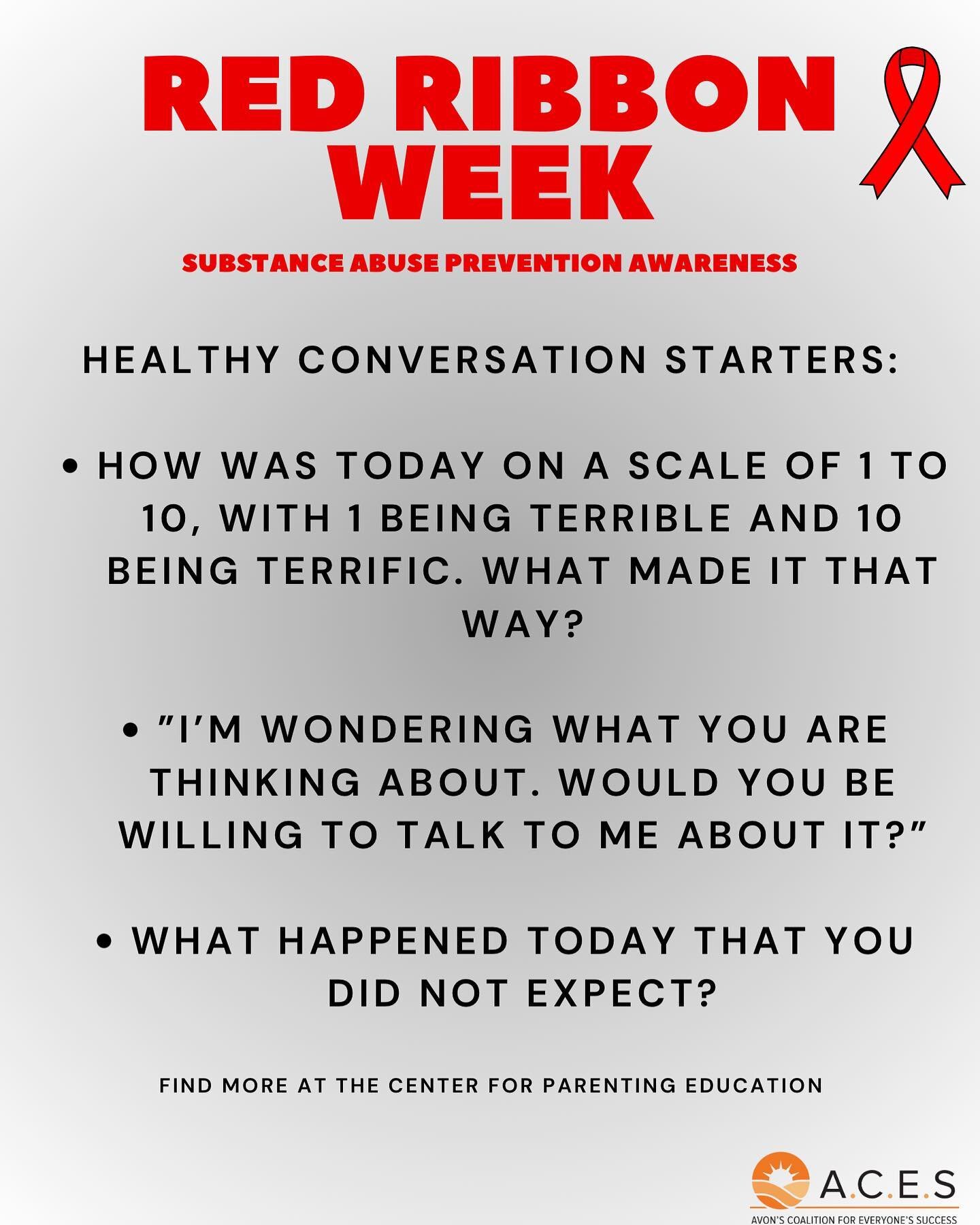 Red Ribbon Week is a time when you can start healthy conversations in order to help the ones you love make good choices. Here are some conversation starters for parents with their children. #acesavon