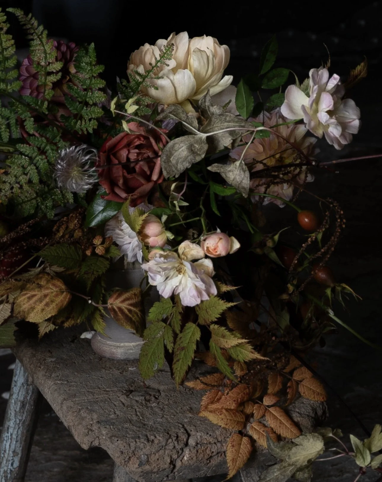 Wooden stool bouquet