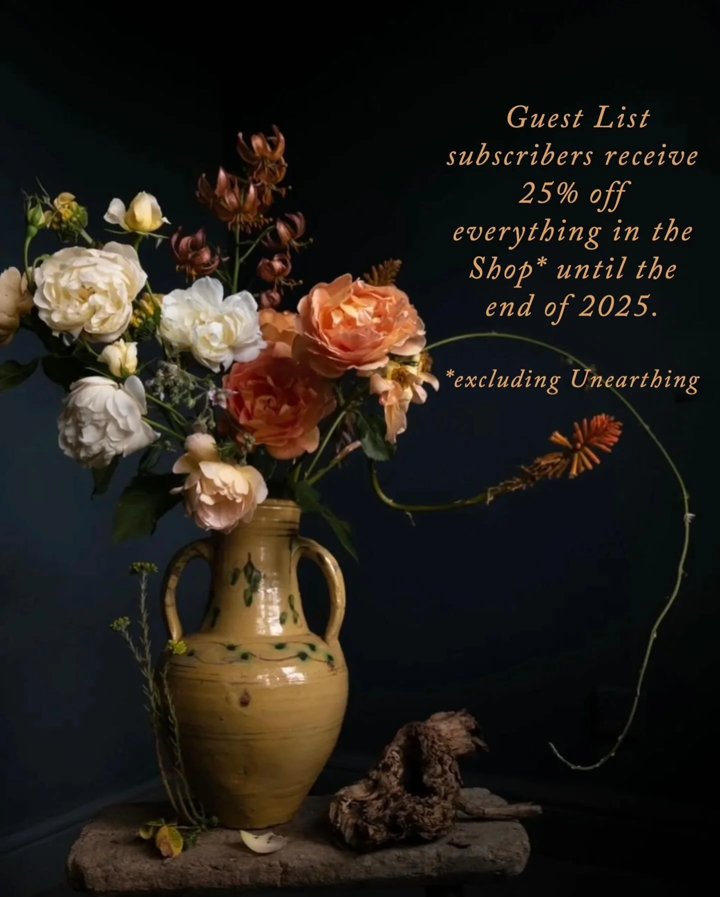 If you&rsquo;re on my Guest List you already know you are entitled to 25% off everything in my Shop until the end of this year - ie all prints, cards and private tuition at my home (not including Unearthing). So sign up now for your discount code and