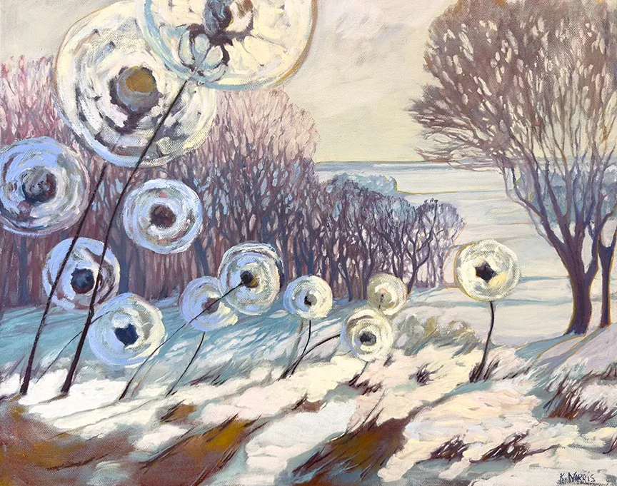 Snowy Morning, 16"x20" oil on canvas.  
"Magpie," by Claude Monet is one of my favorite paintings in the Musee D'Orsay.   His composition and all the whites in his snow inspire me.  