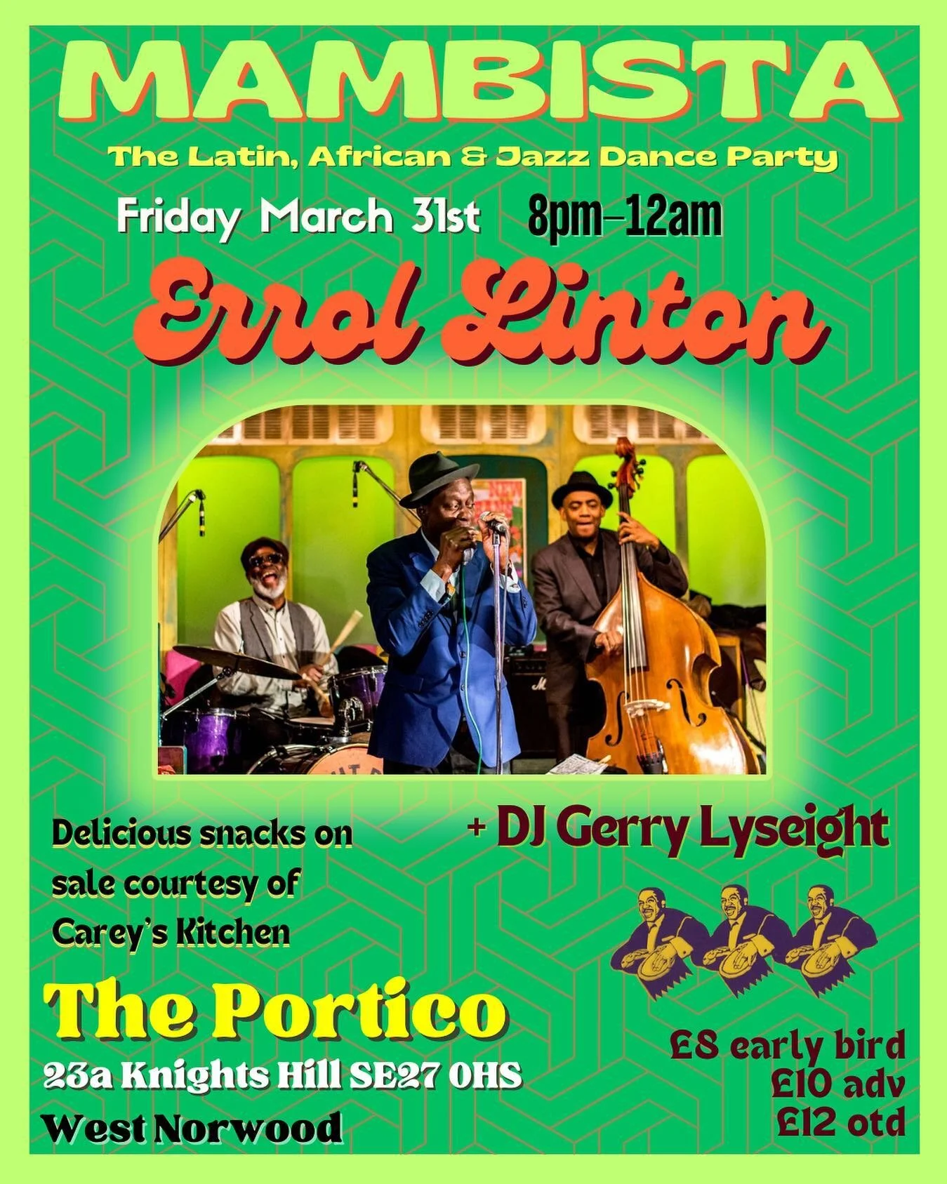 Mambista ~ This FRIDAY 🥁🍹 
31st March - 8pm - Midnight 
Live Music, DJs & Food! 
Errol has his own take on the genre, playing a soulful, jazzy, reggae-inflected electric blues: warm, loose and very Caribbean.
Grab your tickets from the link