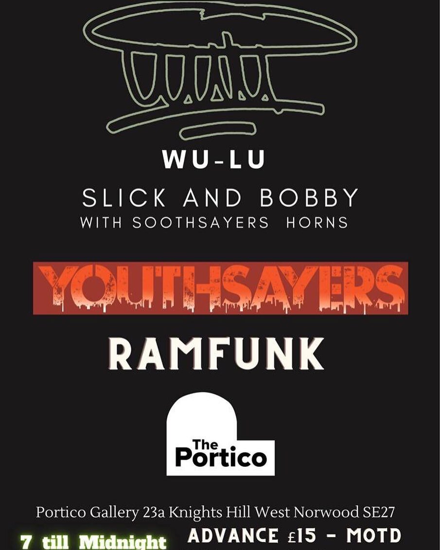 Big night coming up ~ Friday 10th Feb 

With performances from @soothsayersband @wulumusic @youthsayers @ramfunkband #slickandbobby 

Portico Gallery 
7pm - Midnight 

&pound;15 ADV ~ &bull; NO tickets on the door&bull;

Raising money for @youthsayer