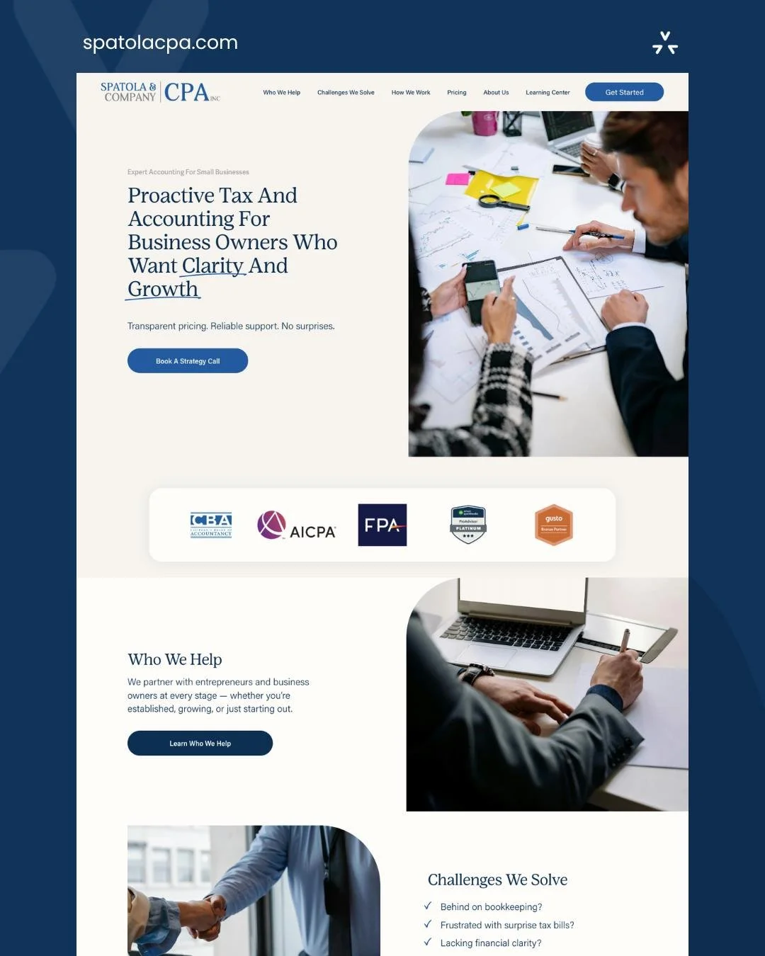 Recently, I completed a full update of Spatola CPA&rsquo;s Squarespace website. The goal was to reorganize and present new content more clearly, improve usability, and better reflect their current services.
I restructured the site, refreshed all page