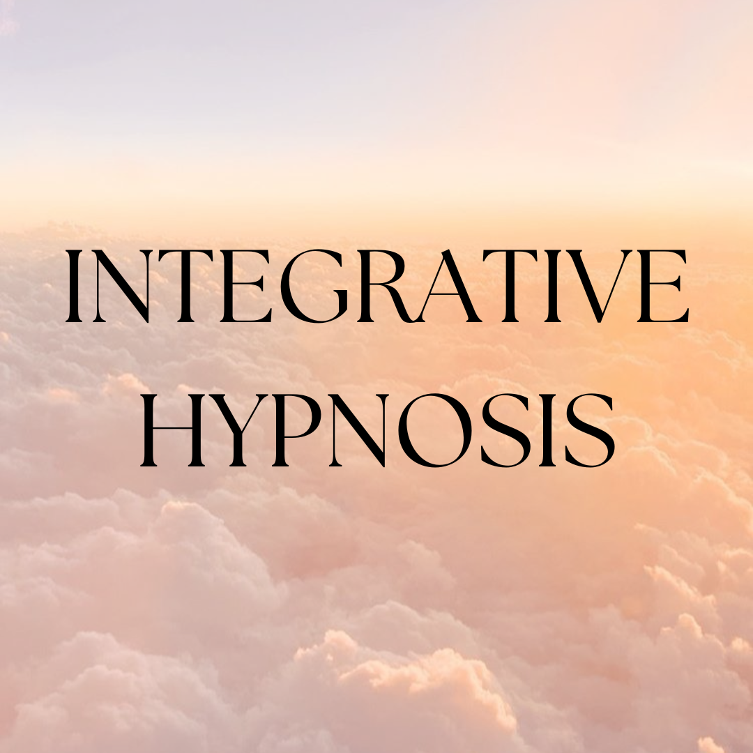 Text overlay on a sky background with clouds reading 'Integrative Hypnosis'.