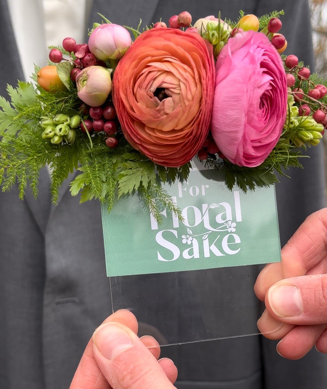 For Floral Sake Pocket Square boutonniere clear base.jpeg