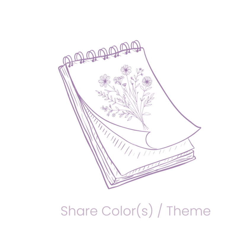 Share event color(s) and/or themes | image of a notebook and floral bouquet on a page