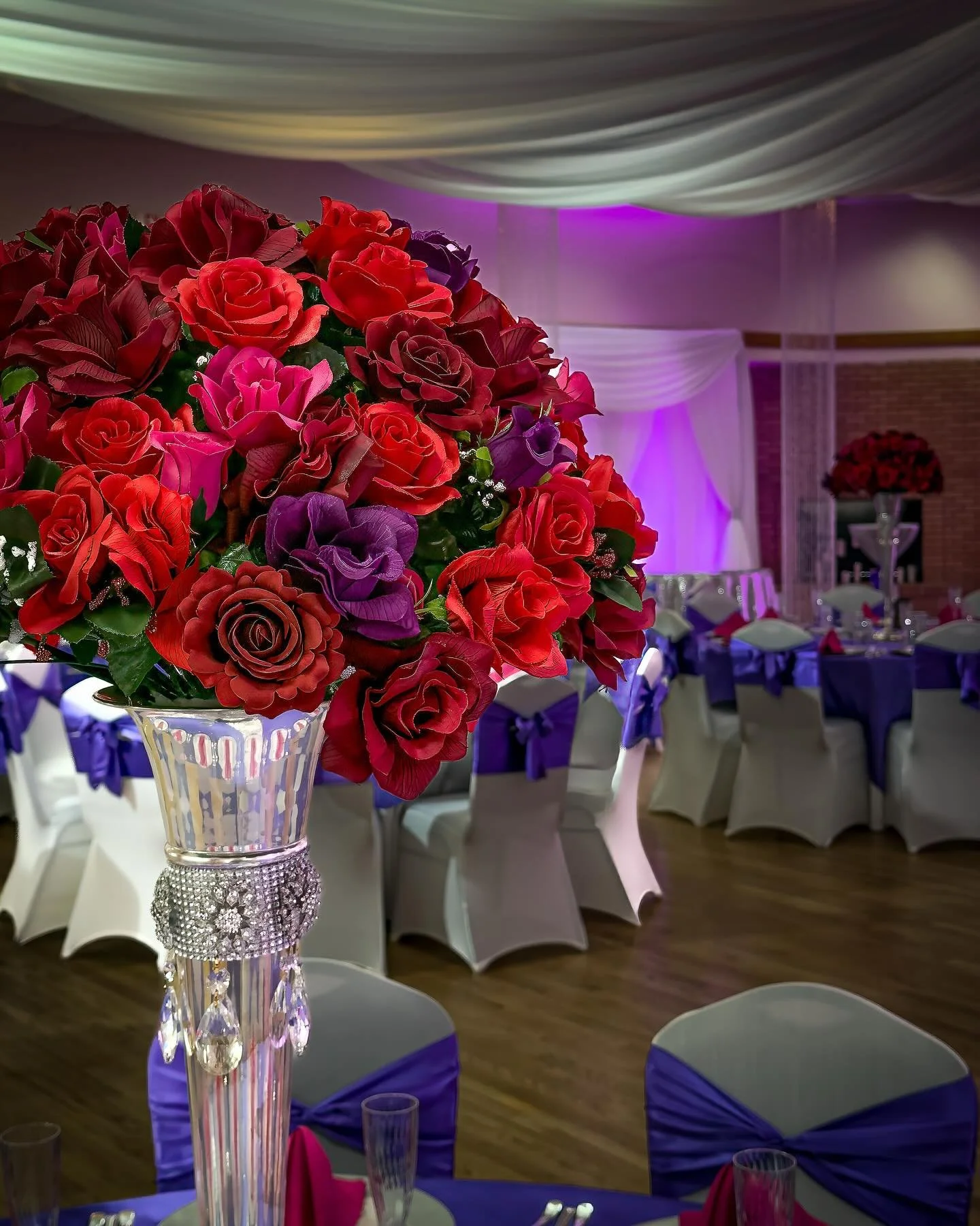 A selection of some our beautiful floral centerpieces for guest tables, thoughtfully included in all Ballroom Packages. Our talented wedding consultants and artistic floral designer work closely with you to create the perfect arrangements&mdash;enhan