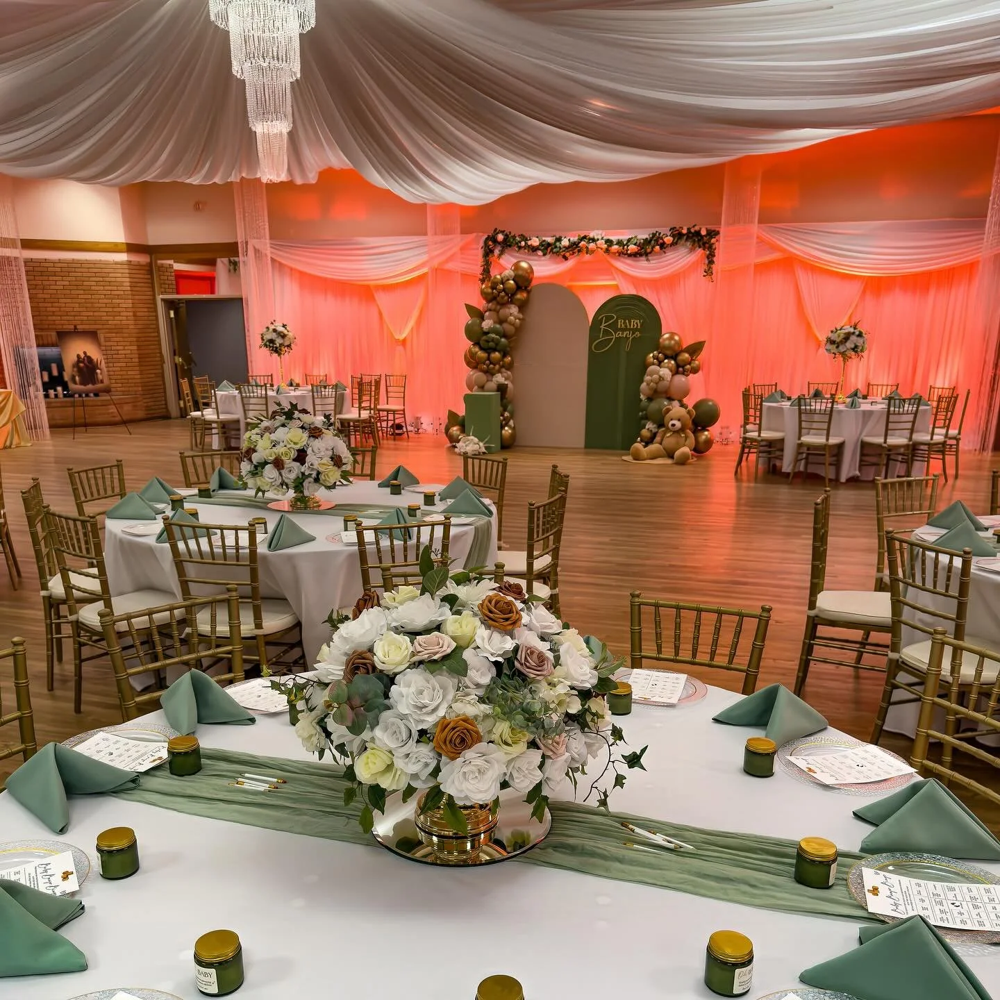 Baby Shower November 15, 2025. Lots of balloons and a giant teddy bear to celebrate the sweet baby life on the way.#cherryhillpark #marylandweddingvenue #dmvweddingvenue #rockvillewedding #love