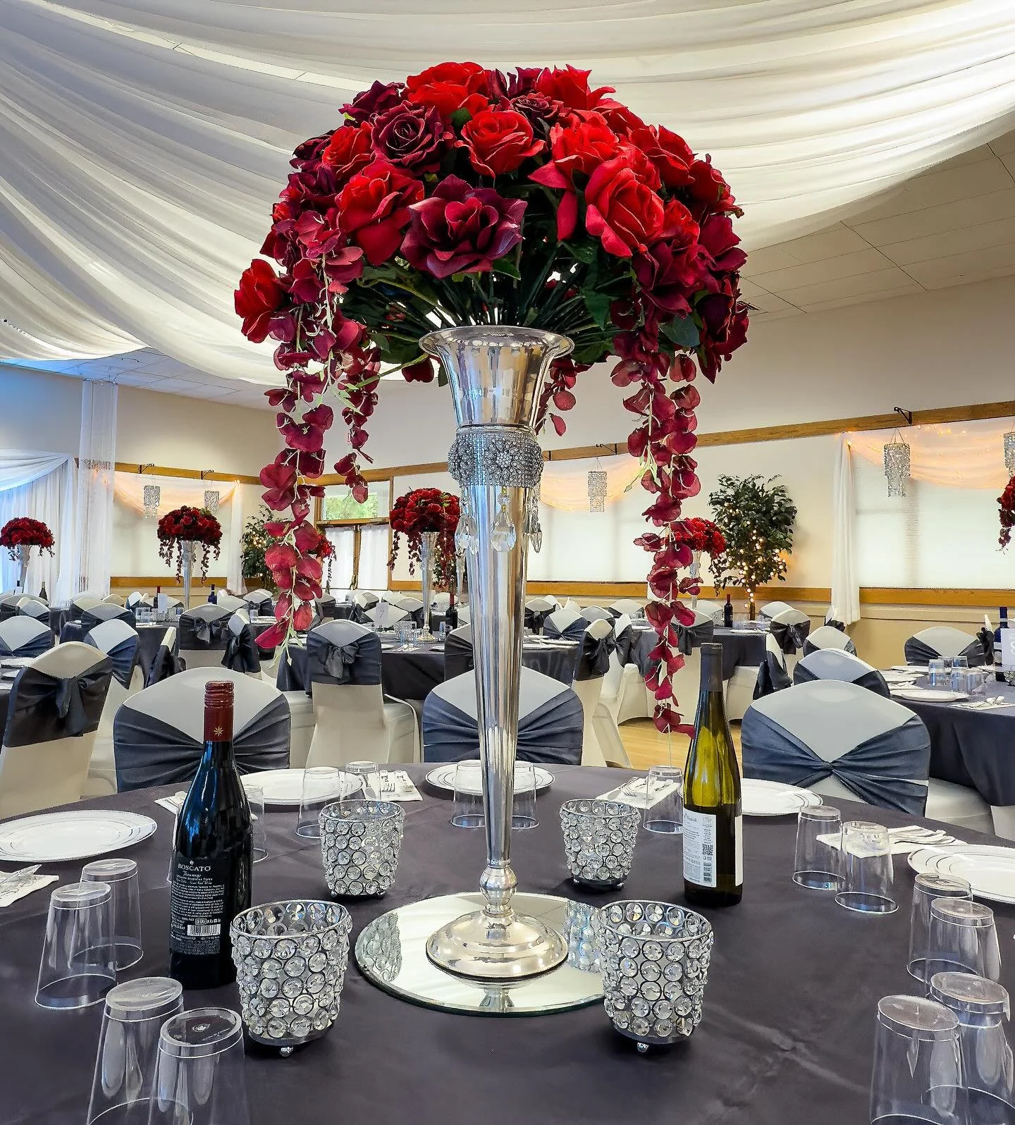 The soft, warmer tones of the French Gray accents create an elegant look for this joyous wedding#septemberwedding #cherryhillpark #marylandbride #marylandweddingvenue #backyardwedding #resortwedding #love