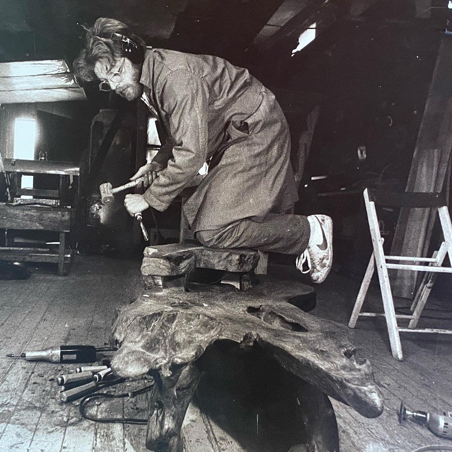 Throwback to the 80s: working on a double decker Redwood coffee table at the Mentha Plantation  #woodworking #woodshop #shoplife #redwood #salvaged #wood #handmade #mentha #wrigley #mint #michigan #80s #furniture #coffeetable #workwithyourhands #nike