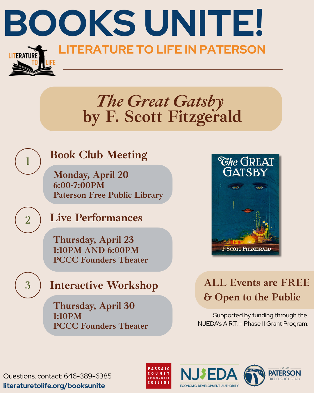 Literature to Life Announces Second Series of Books Unite, Free Community Events in Paterson Supported by NJEDA A.R.T. Phase II Grant
