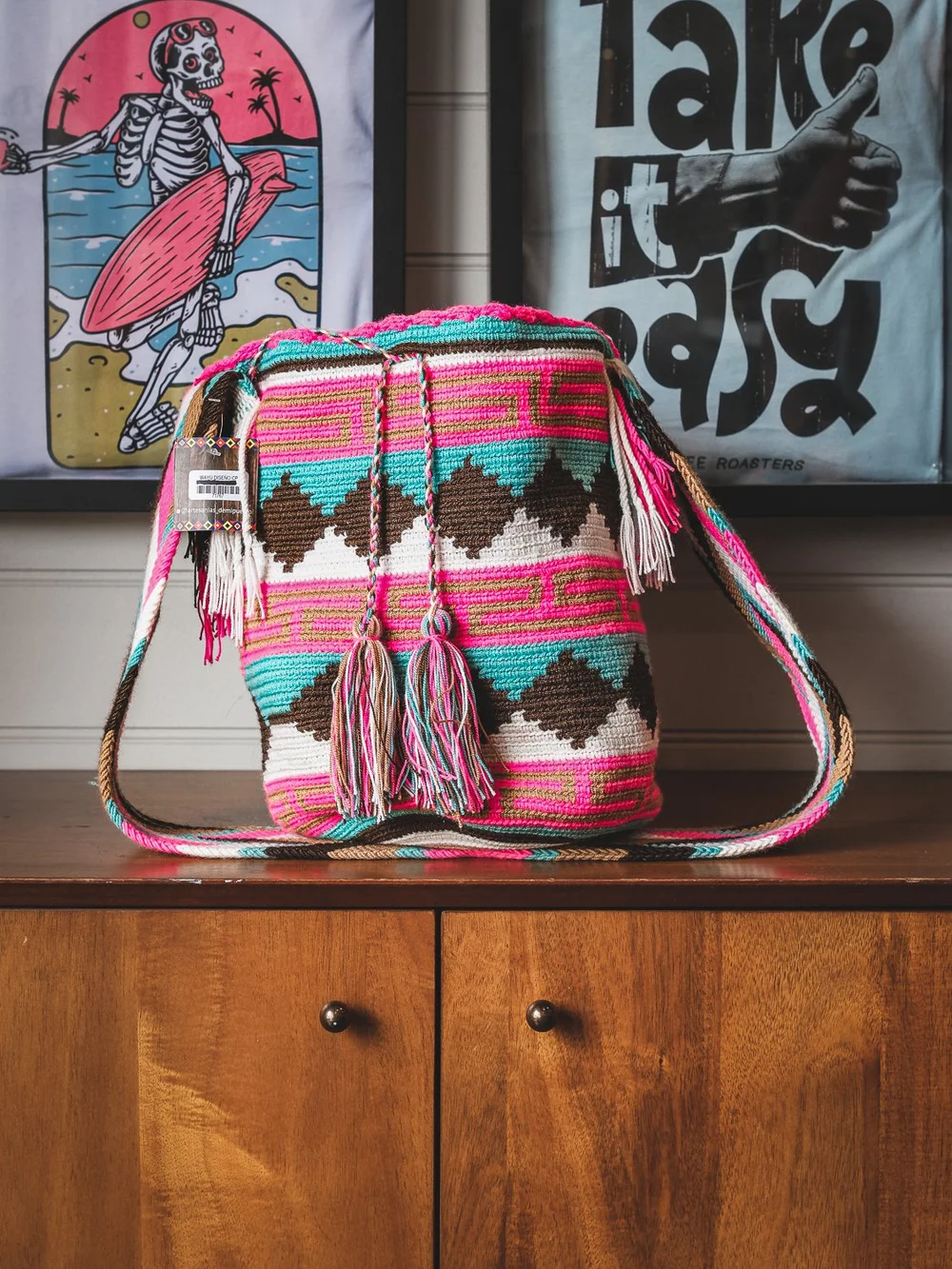 Authentic Colombian Wayuu Bag - Pink Sunset display picture 3