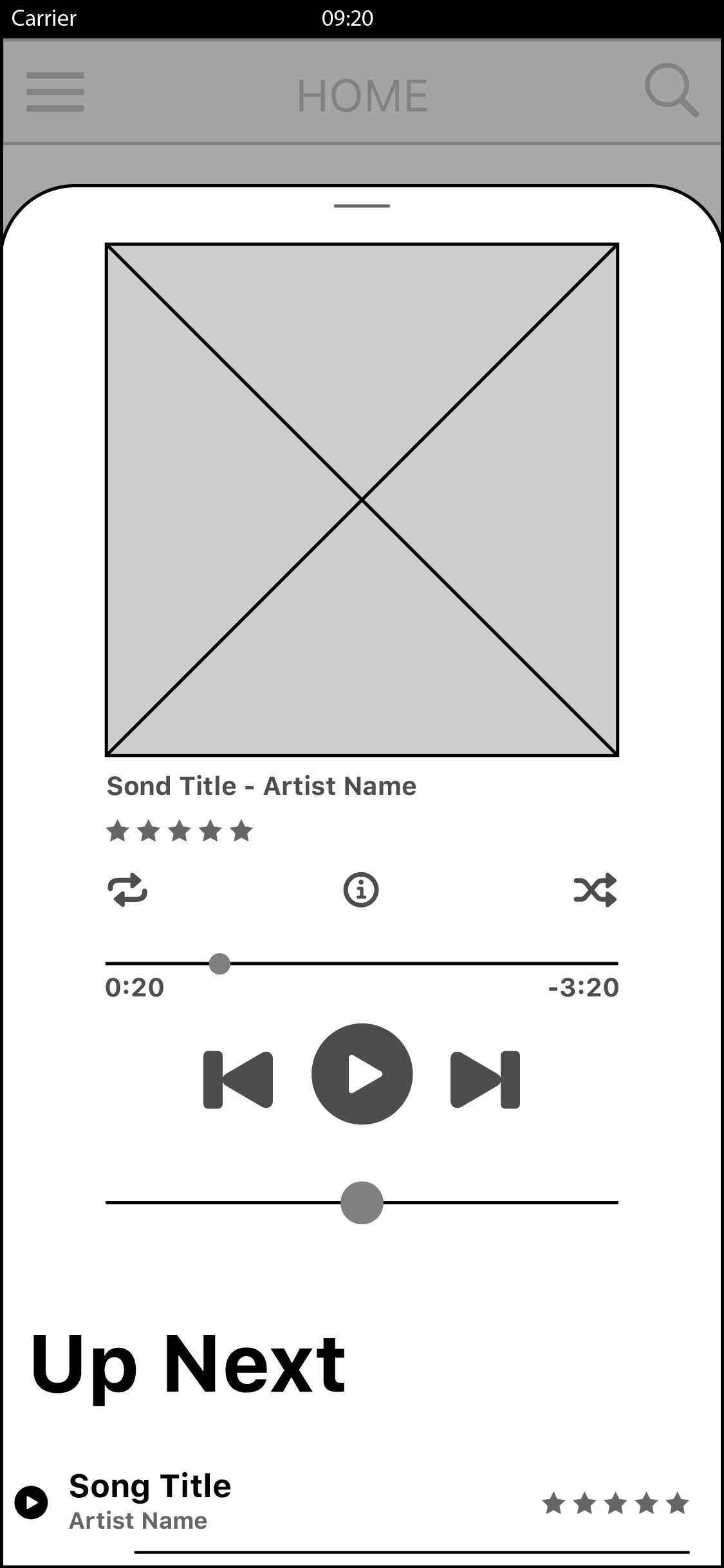 Wavio’s player has all the necessary information and functionality right at hand; from the play controls, to song information, to rating, to the up next and play order controls.