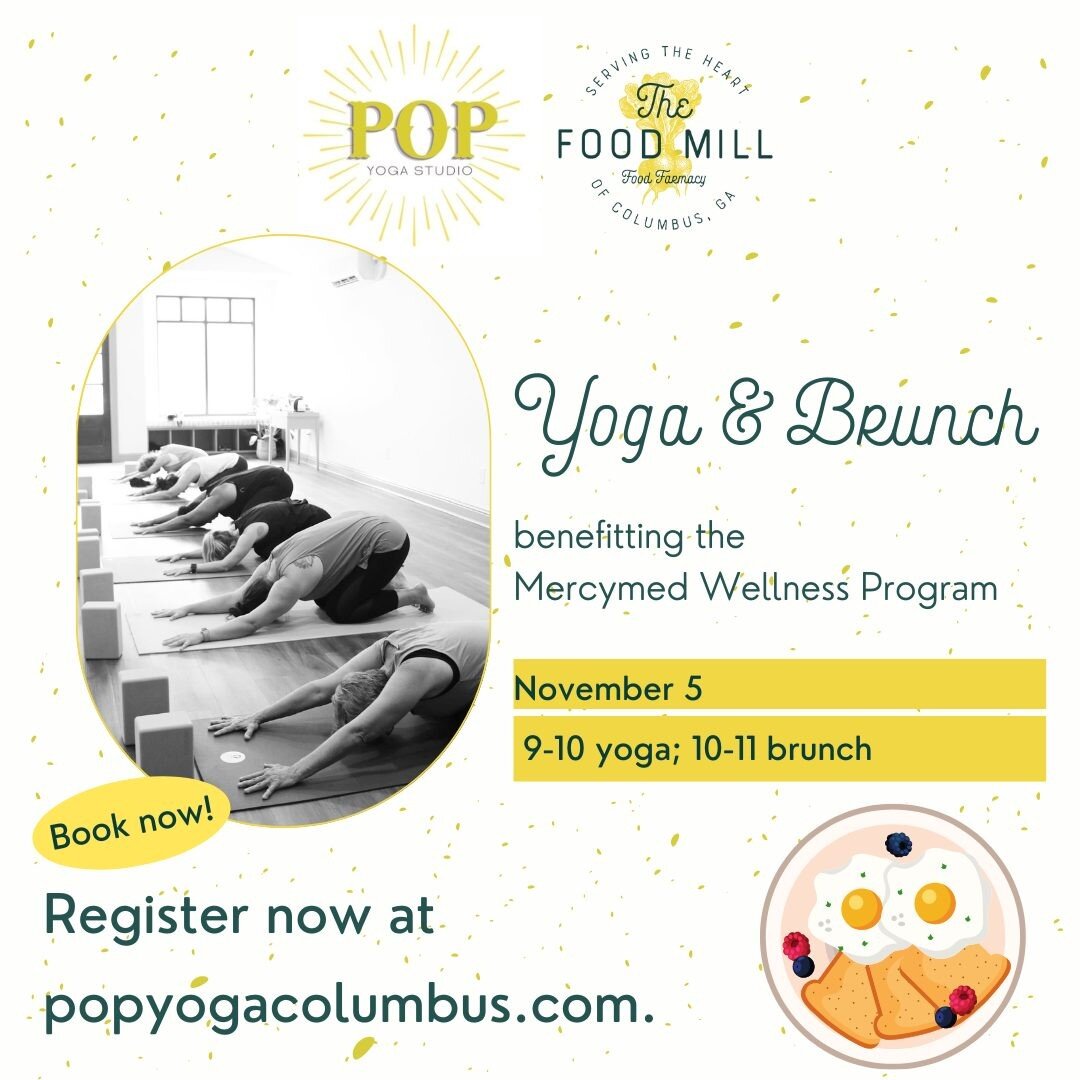 Join us for yoga and/or brunch this upcoming weekend! 

We've teamed up with @popyogacolumbus for this event benefitting the @mercymedcolumbus wellness program. We join POP in showing our gratitude for Mercymed and how their wellness program is truly