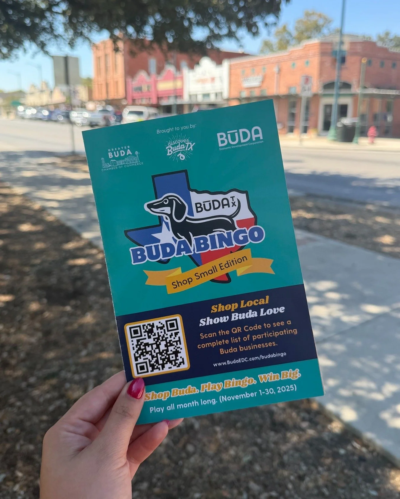🛍️ Buda Bingo is almost here!
Starting November 1, pick up your official Buda Bingo card at participating businesses, the Greater Buda Chamber of Commerce, Buda Welcome Center, or Buda City Hall.
How to Play:
✨ Shop local at participating business