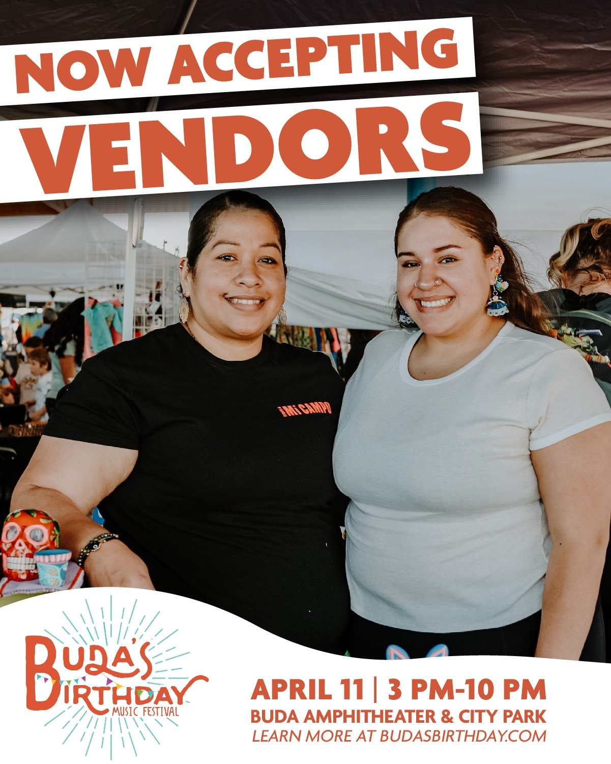 🎉 Vendor applications are OPEN for Buda&rsquo;s Birthday Music Festival! 🍔🎨

Join the party on April 11, 3 PM&ndash;10 PM at Buda Amphitheater and City Park. We&rsquo;re looking for food &amp; craft vendors to make this celebration unforgettable!
