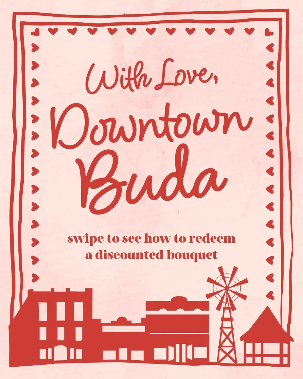 Last call to share the love downtown 💘 This is the final week to submit receipts and love letters for our Valentine&rsquo;s promotions &mdash; don&rsquo;t miss your chance to participate!

🛍️ Shop Downtown Buda 
Spend $50 or more at participating d