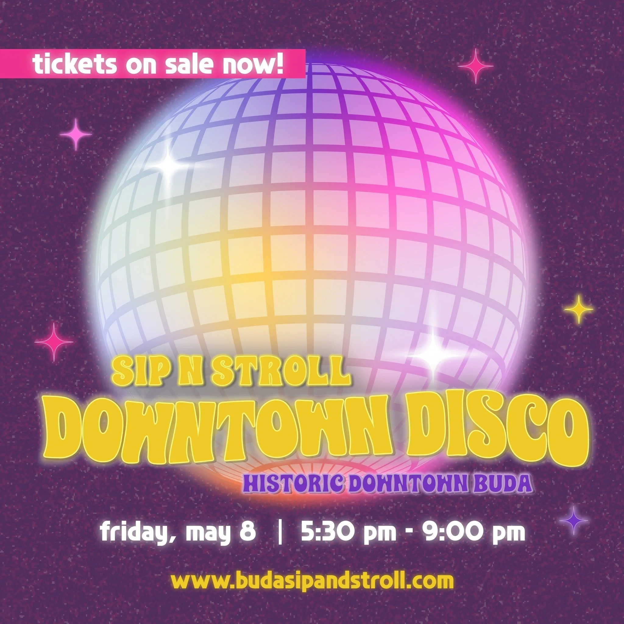 Get ready to boogie on Fri., May 8, 5:30&ndash;9 PM! Grab your friends, slip into your grooviest disco threads, and stroll through Downtown for a night full of tasty bites, refreshing sips, live music, and sparkling photo ops.

Your ticket includes:
