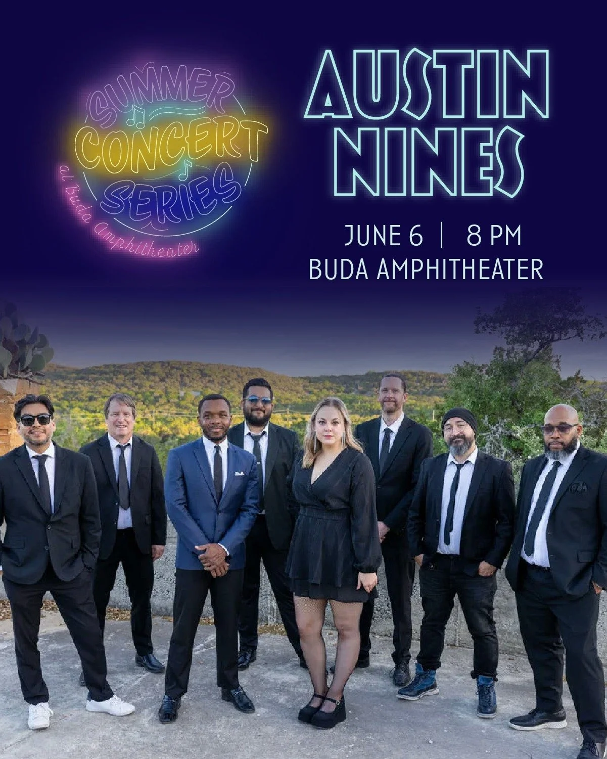 🎶 Get ready, Buda! The Summer Concert Series kicks off on Sat., June 6, from 8 p.m.-9:30 p.m. at the Buda Amphitheater with FREE live music from The Austin Nines. Just bring your blankets and lawn chairs, head to the Great Lawn, and enjoy a night of