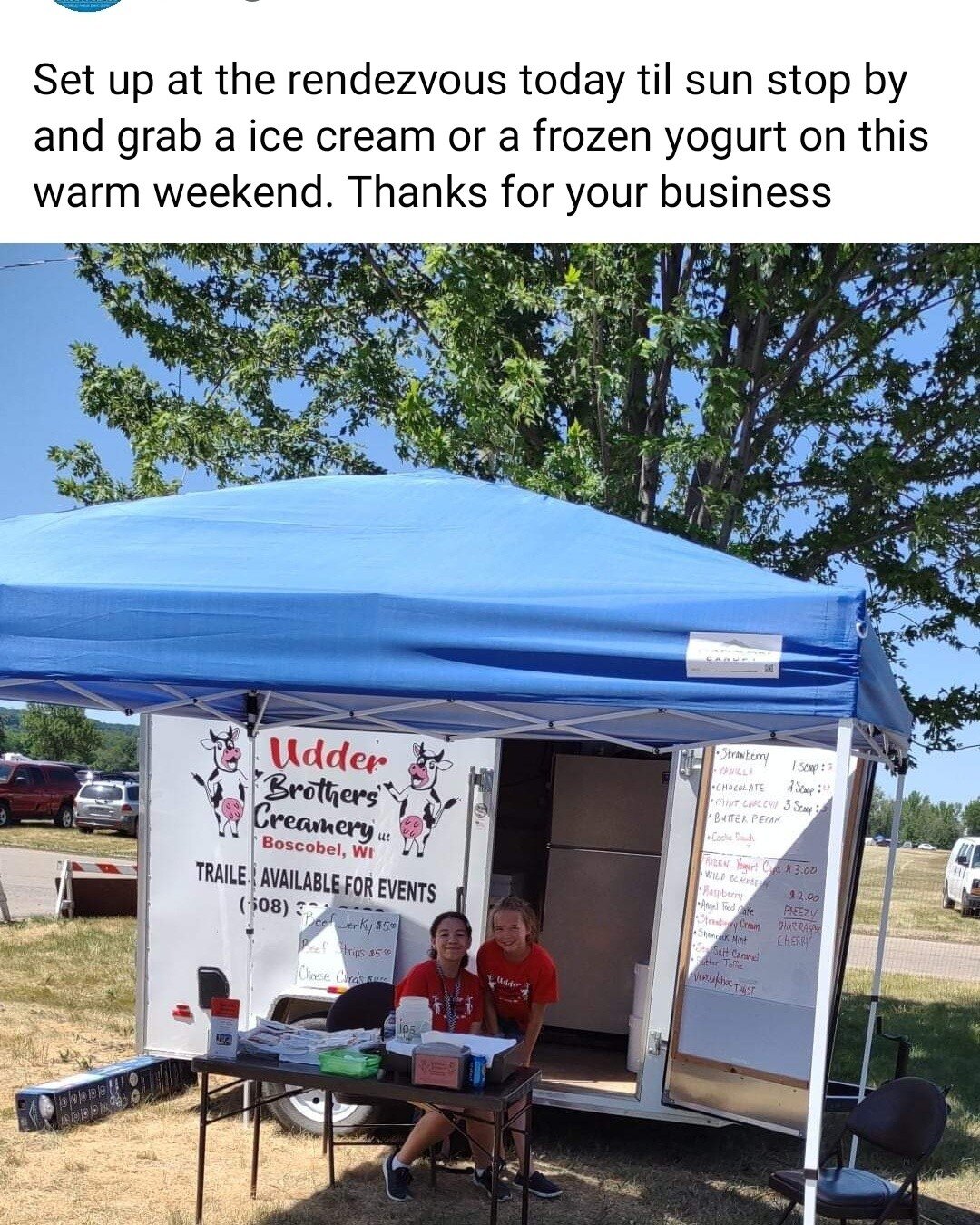 Our frozen yogurt will be available at The Rendezvous in Prairie du Chien this weekend at Udder Brothers' Creamery booth. Stop by for a cool treat!