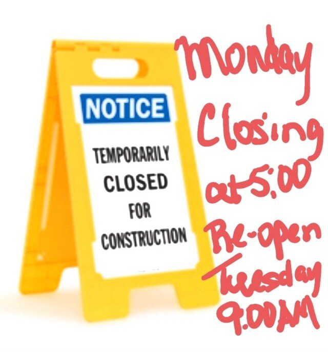 Due to some remodeling we will be closing the Farm Store early Monday the 21st at 5:00 PM &amp; reopening on Tuesday the 22nd at 9:00 AM.  Sorry for any inconvenience.