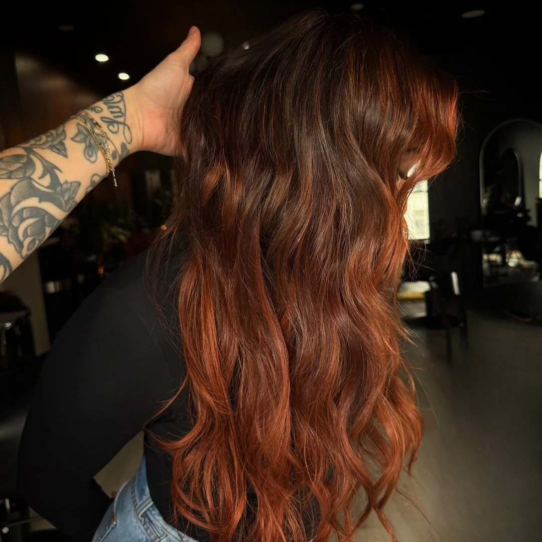 Pumpkin spice to start the season off strong and warm 🧡 

What&rsquo;s your go to fall coffee order? 
I had a pumpkin cold foam cold brew from @blackbirddoughnuts while I worked on this two row transformation. 

HAIR @philocalyhair 22&rdquo; Haute C