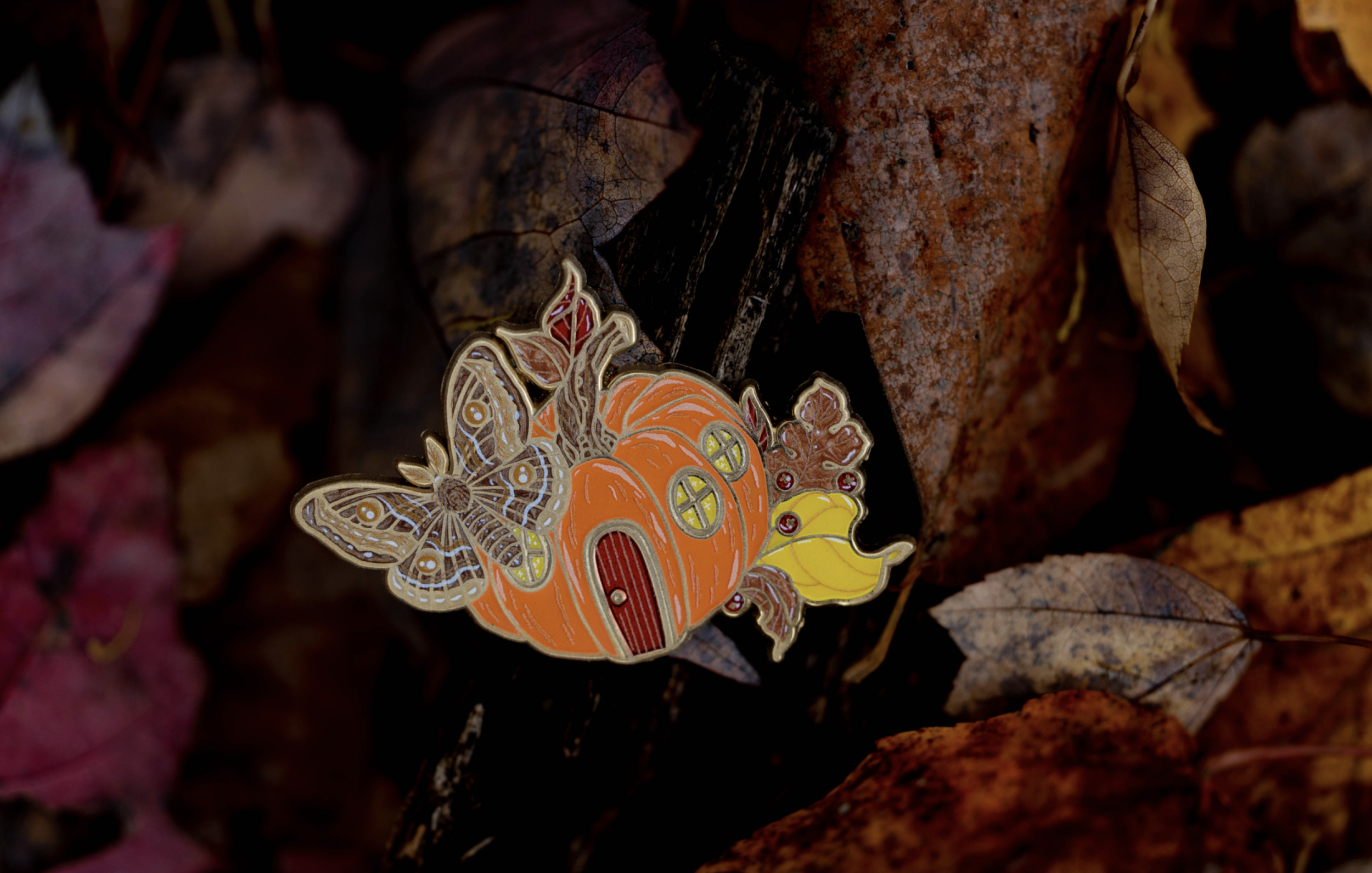 Pumpkin House with Moth Pin