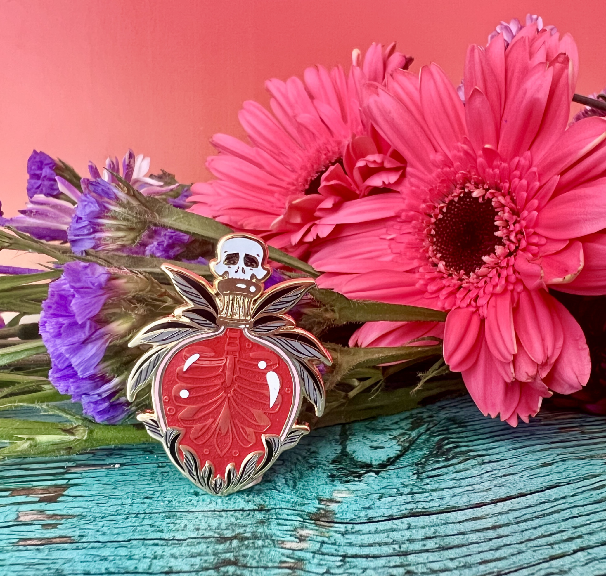 Red Ribs Skeleton Potion Pin