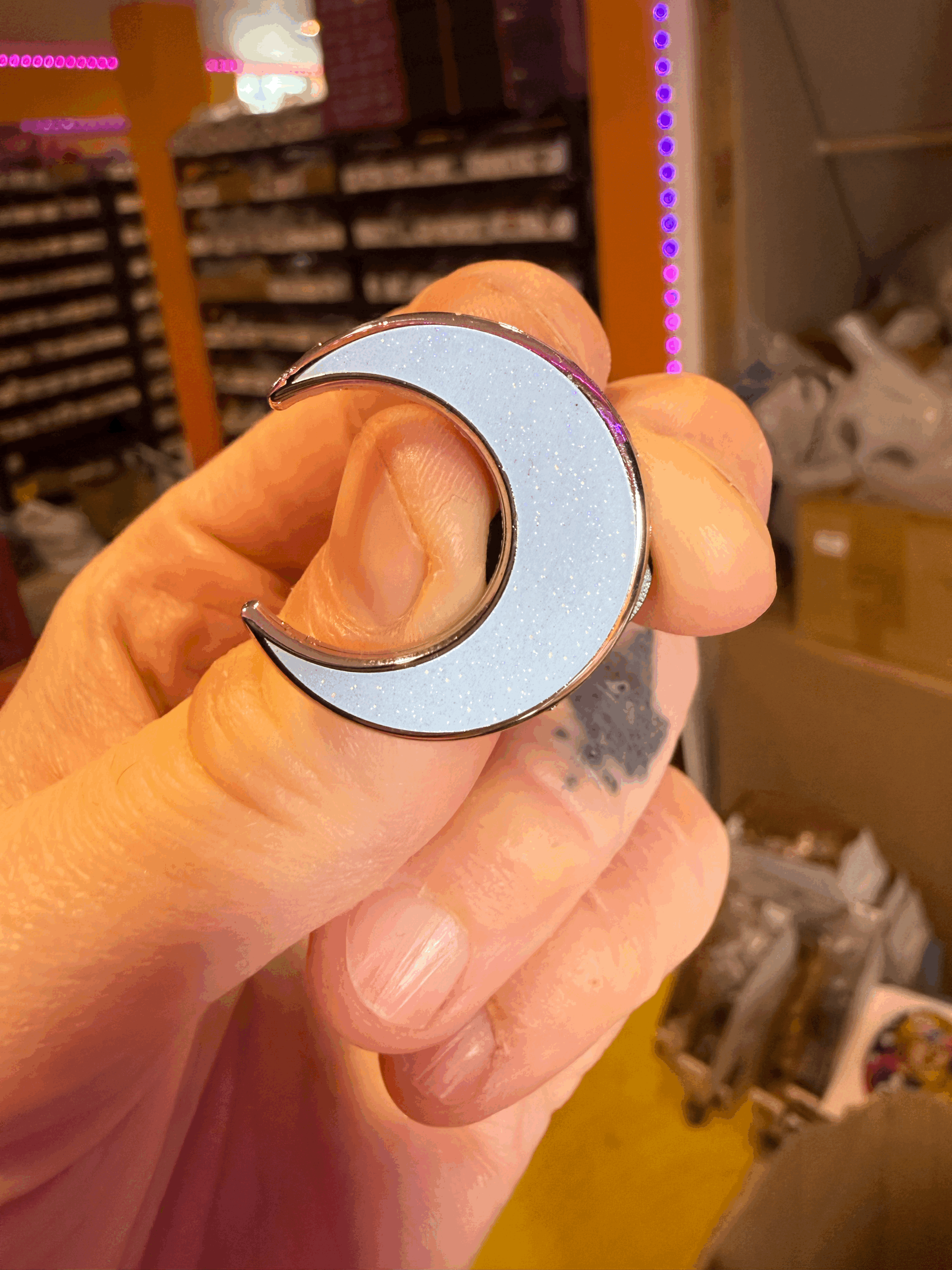 Light Blue Glitter Crescent Moon Pin