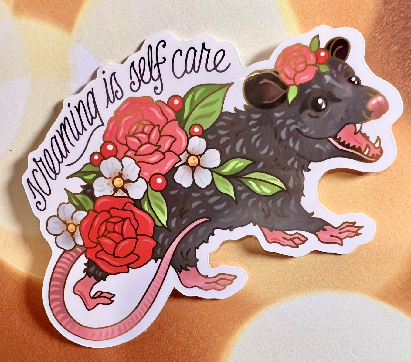 Screaming is Self Care Opossum -Sticker