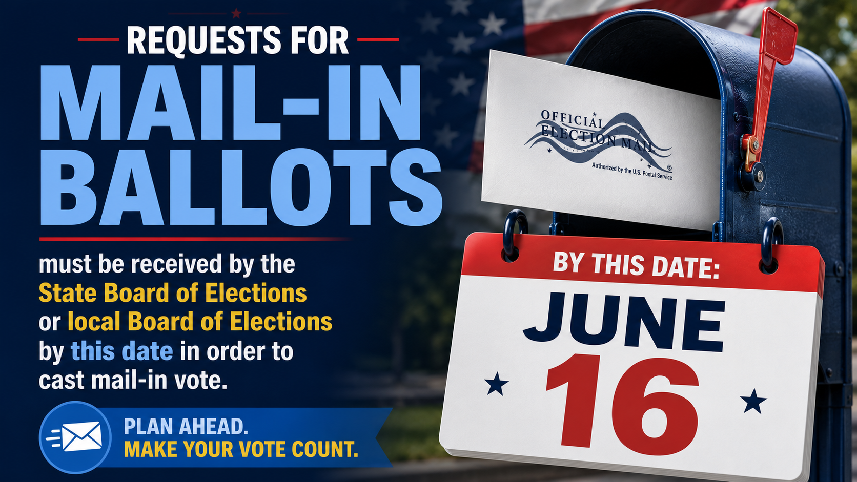 Deadline to Request an Absentee Ballot to be delivered by Mail or Fax 