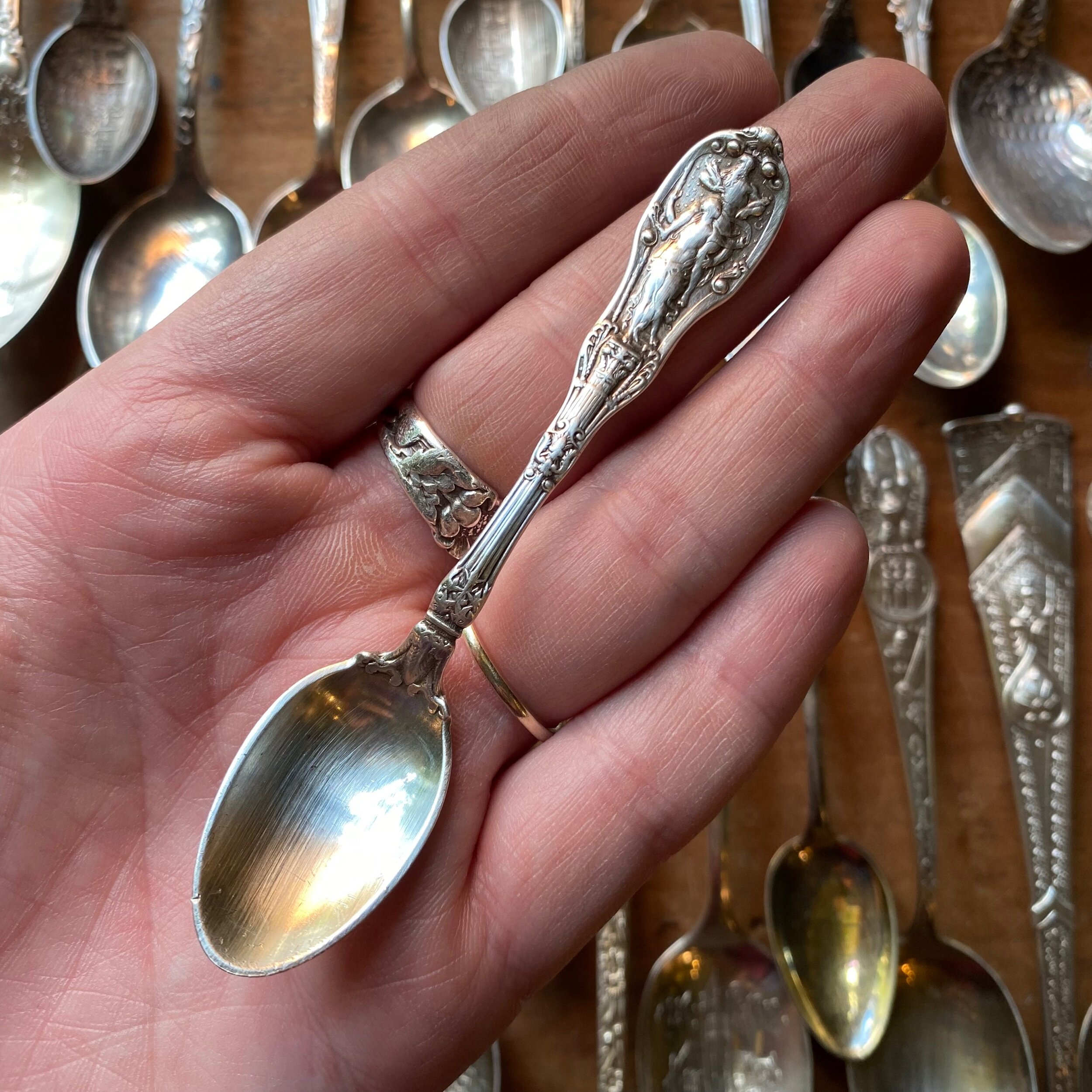 Dainty 1895 Mythologique Aeneas & Anchises Sterling Spoon Ring - LadyForge Jewelry