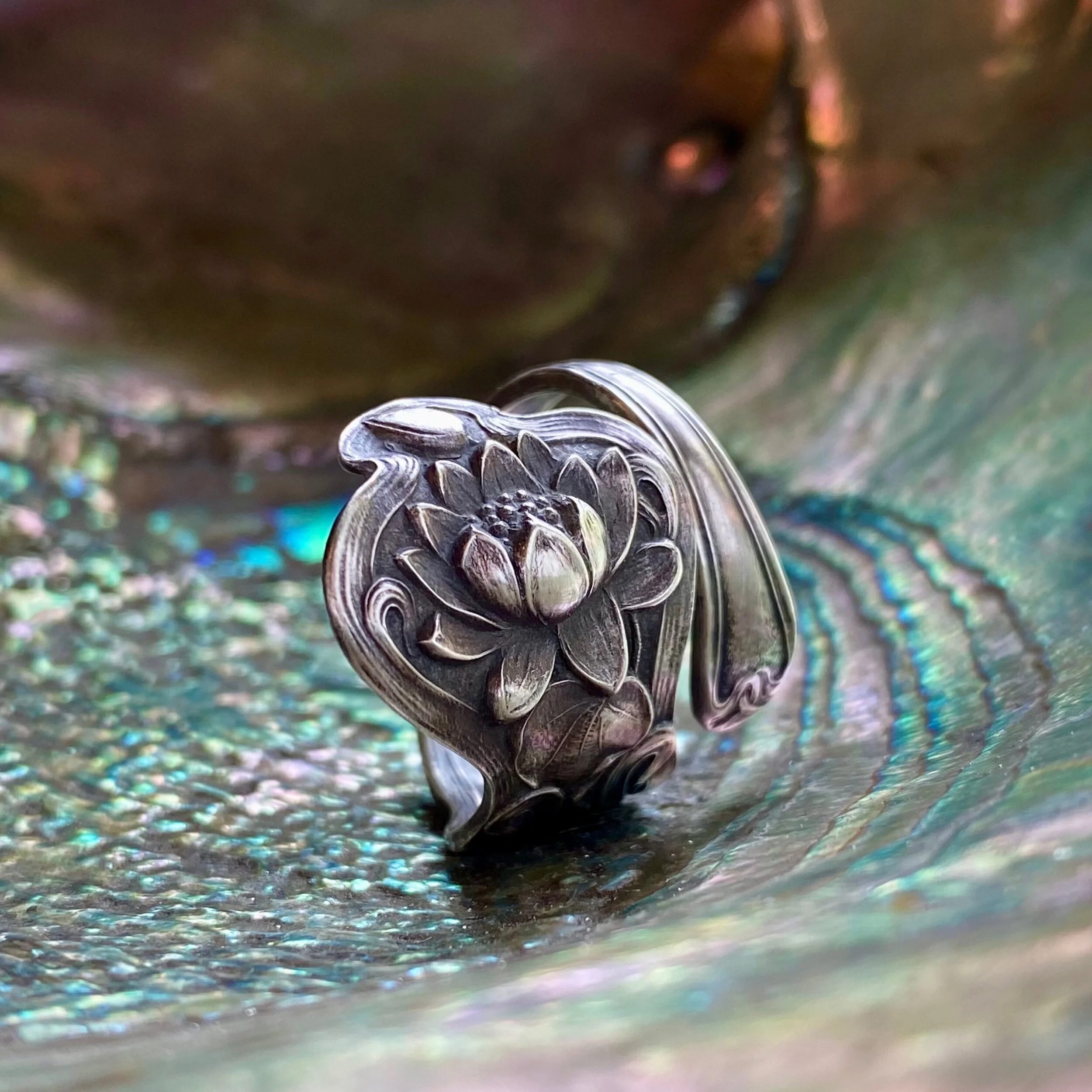 1903 Waterlily Sterling Spoon Ring - LadyForge Jewelry