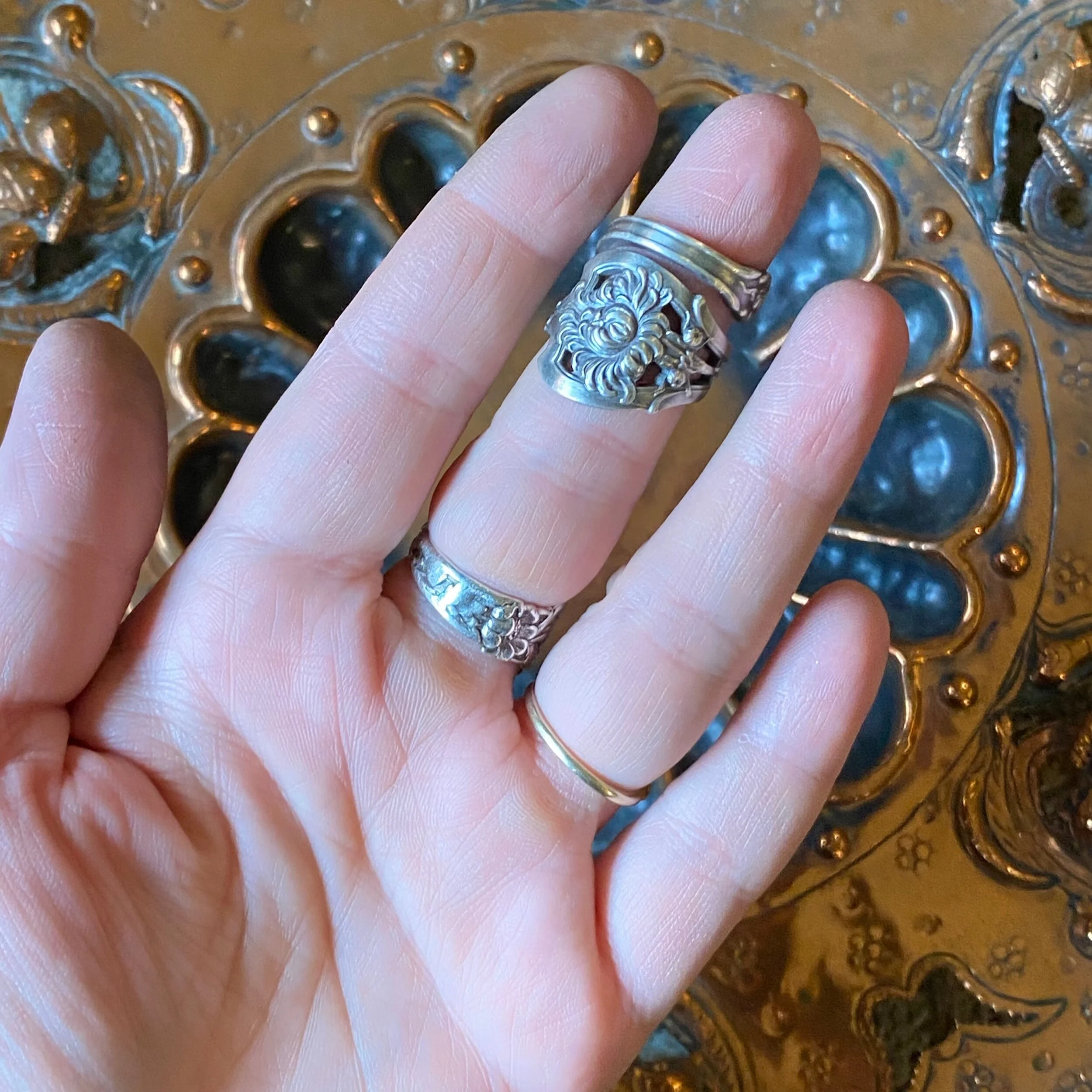 (For Kristie) 1910 Chrysanthemum Sterling Spoon Ring - LadyForge Jewelry